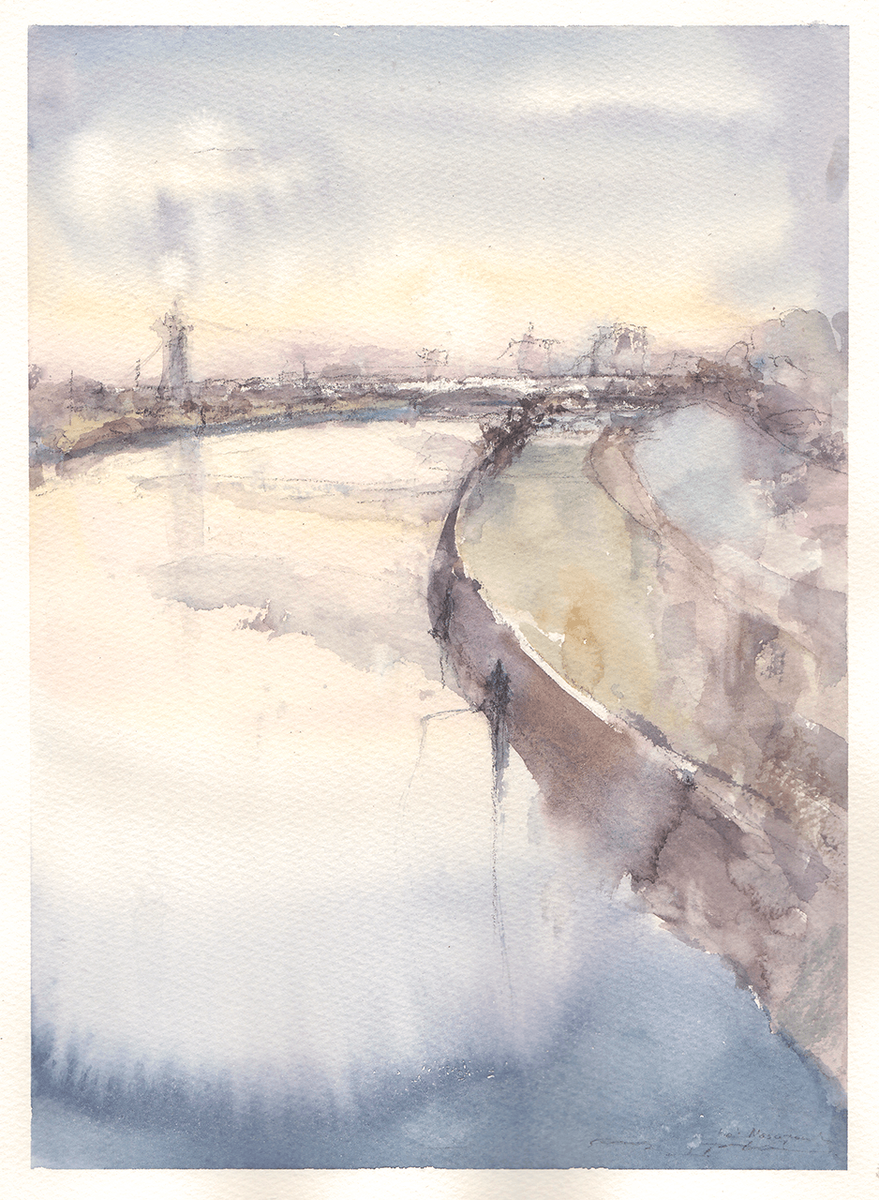 多摩川 Tama River (24.2 x 33.2 cm)