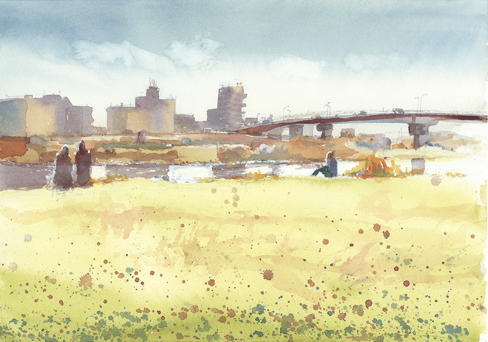 二子玉川 Futako-Tamagawa Riverbed 33.2 x 24.2 cm