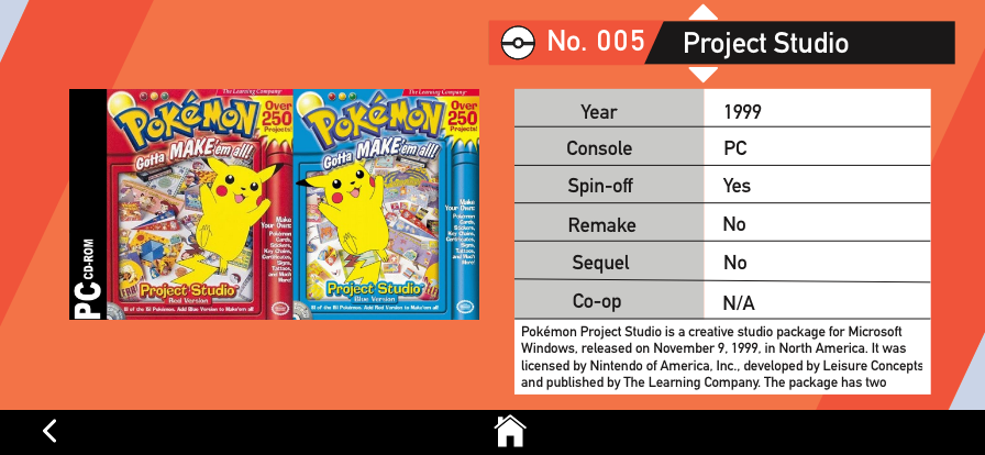 Generation 1 - Kanto, Project Studio Information Screen
