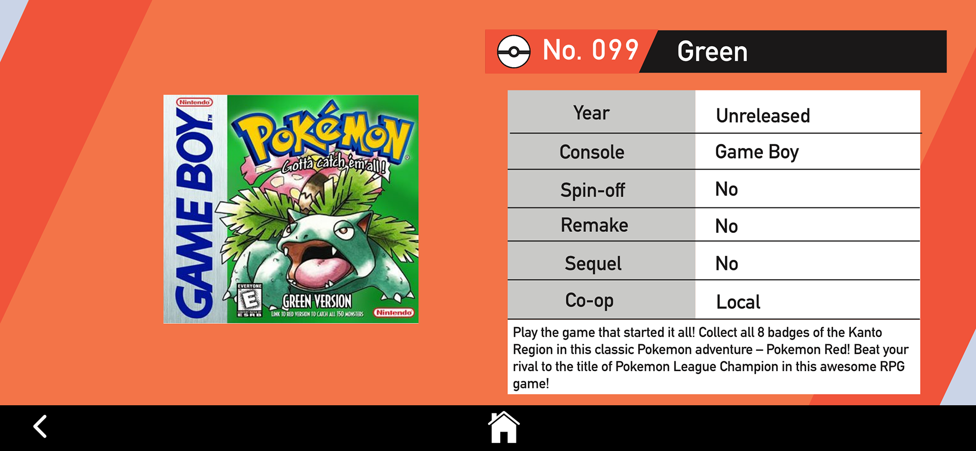 Generation 1 - Kanto, Green Information Screen