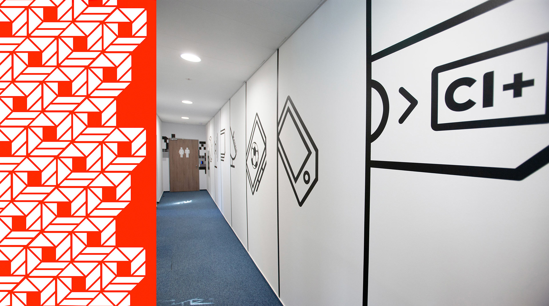 Direct One office design icons on the wall