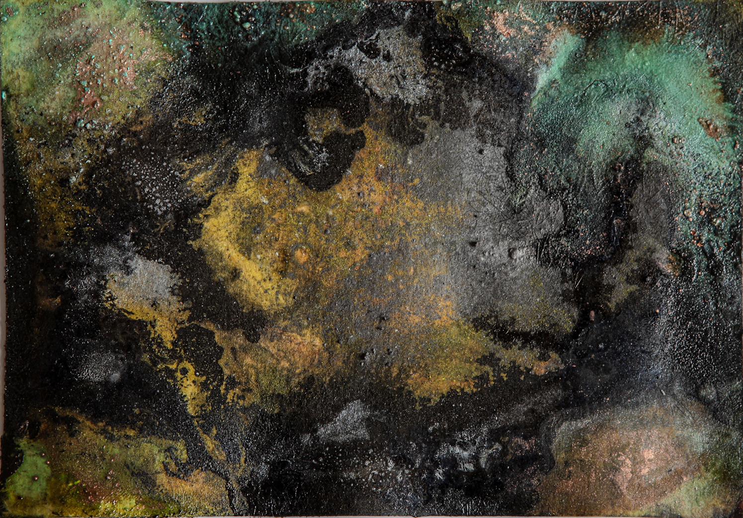 Ciel, Dead Sea water on paper, in interaction with various pigments, 15 × 21 cm, 2025