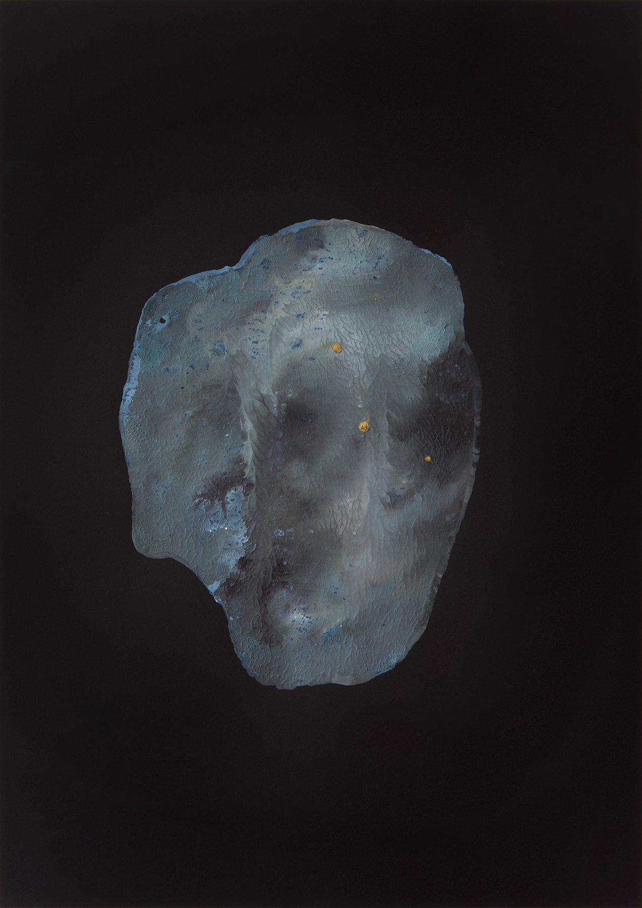 The Seven Hathors (Sister No. 6), 2022, Tempera monotype on black paper, 42 × 29.7 cm