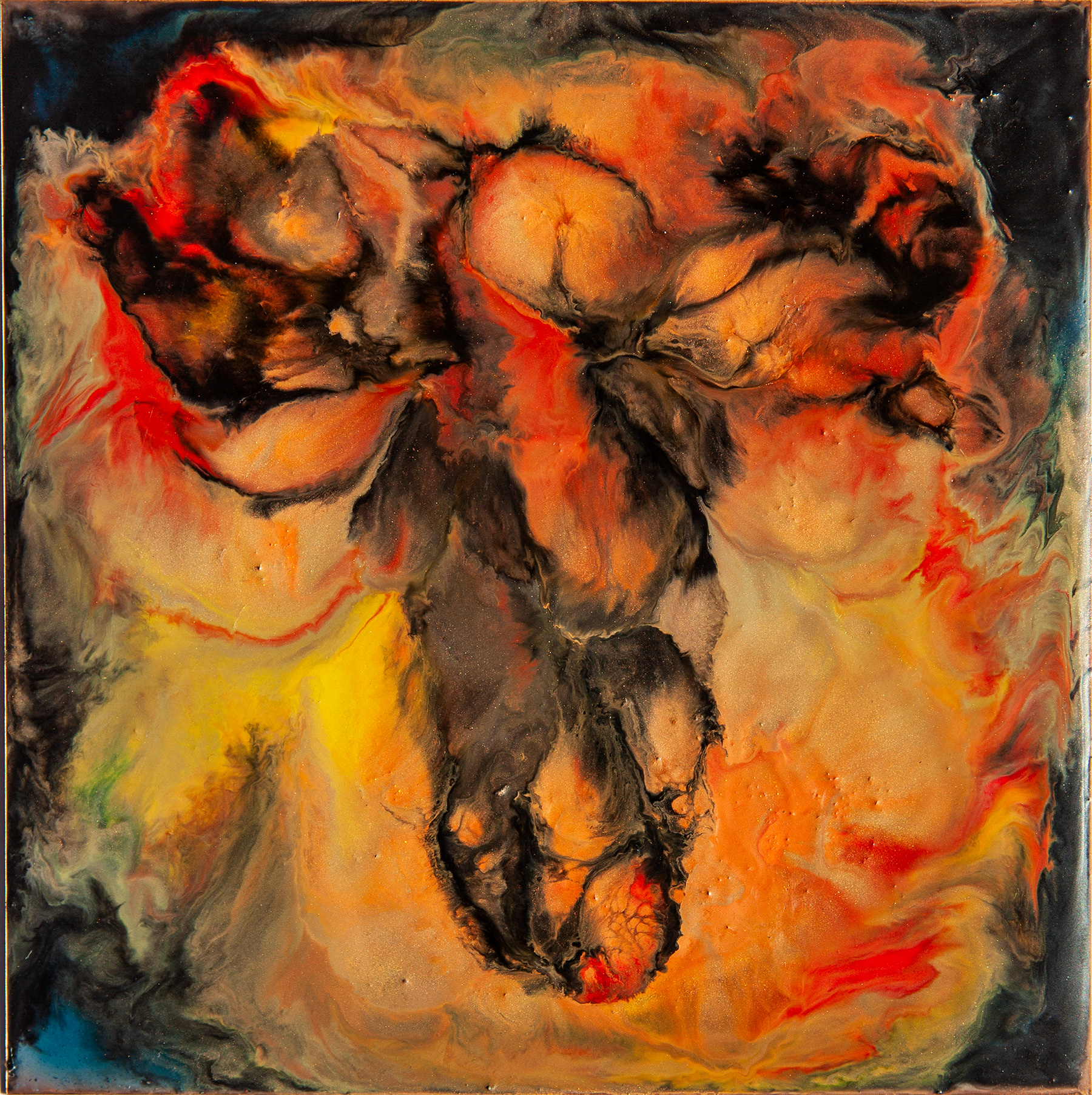 Venus of All the Planets (Candle), Heat, fire, beeswax, Dammar and pigments on copper, 15 × 15 cm, 2025