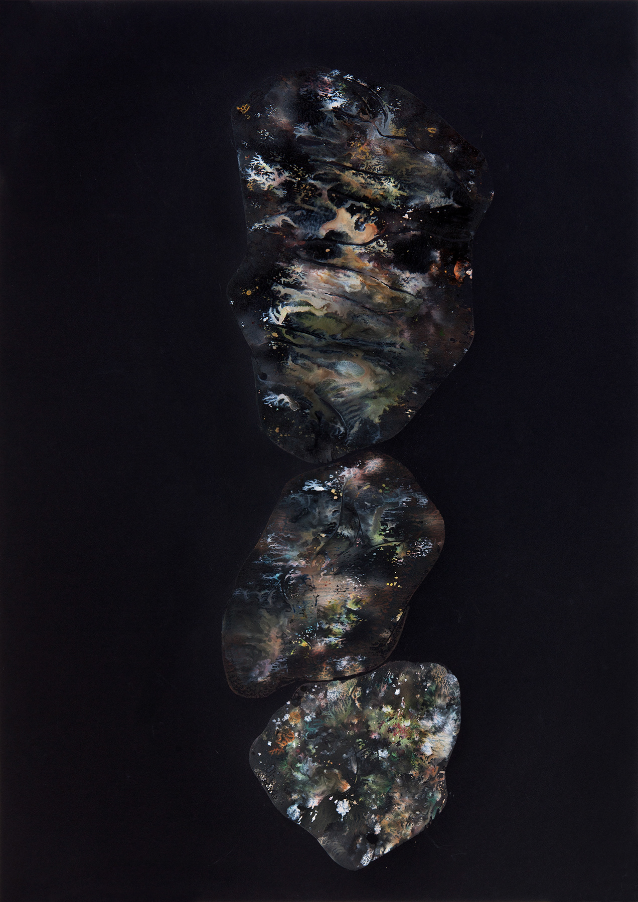 Rock Balancing (Sky), 2021, Monotype on black paper, 59.4 × 42 cm