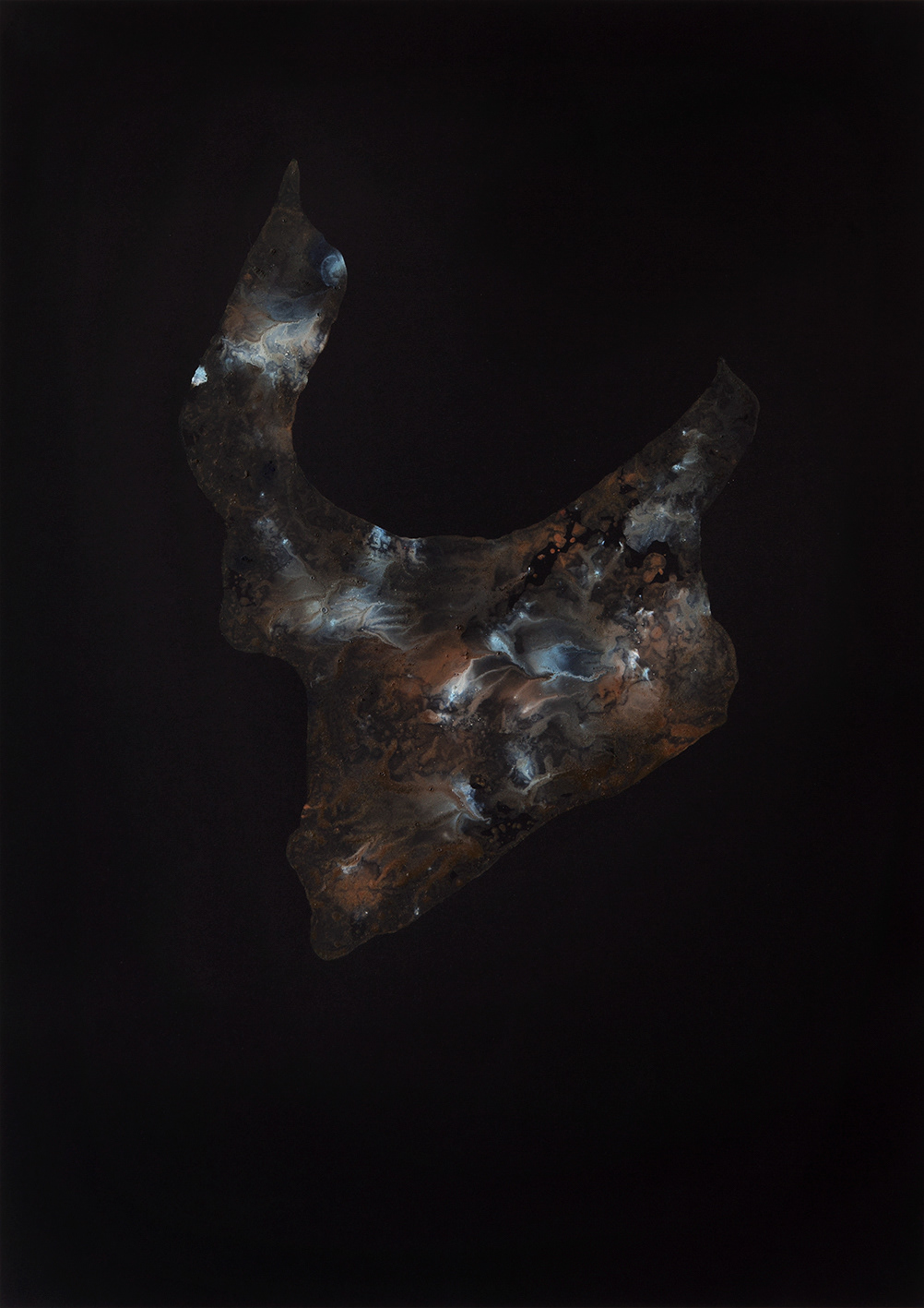 I See Fire (La Tête du Toro), 2022, Tempera monotype on black paper, 59.4 × 42 cm