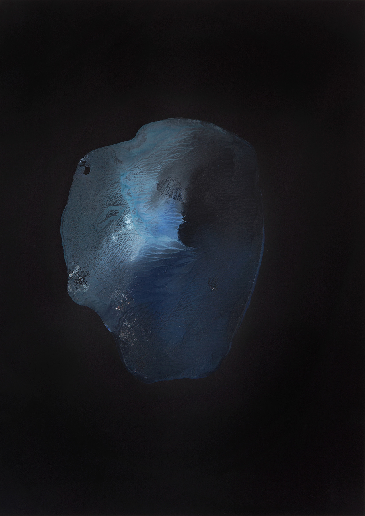 The Seven Hathors (Sister No. 5), 2022, Tempera monotype on black paper, 42 × 29.7 cm
