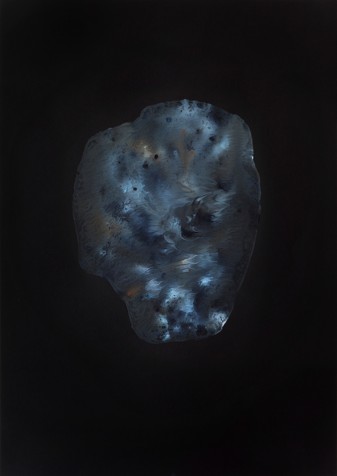 The Seven Hathors (Sister No. 3), 2022, Tempera monotype on black paper, 42 × 29.7 cm
