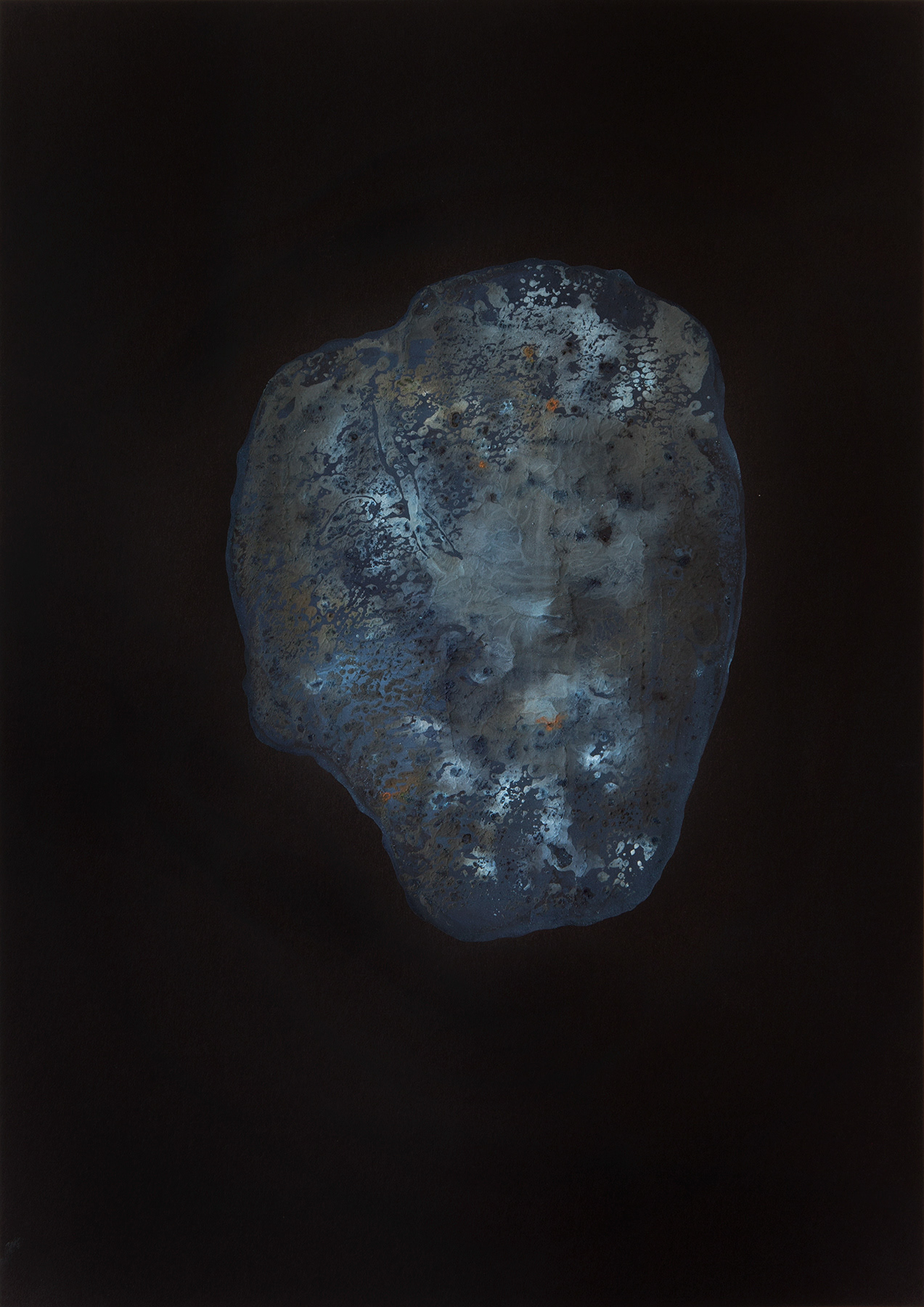 The Seven Hathors (Sister No. 8), 2022, Tempera monotype on black paper, 42 × 29.7 cm