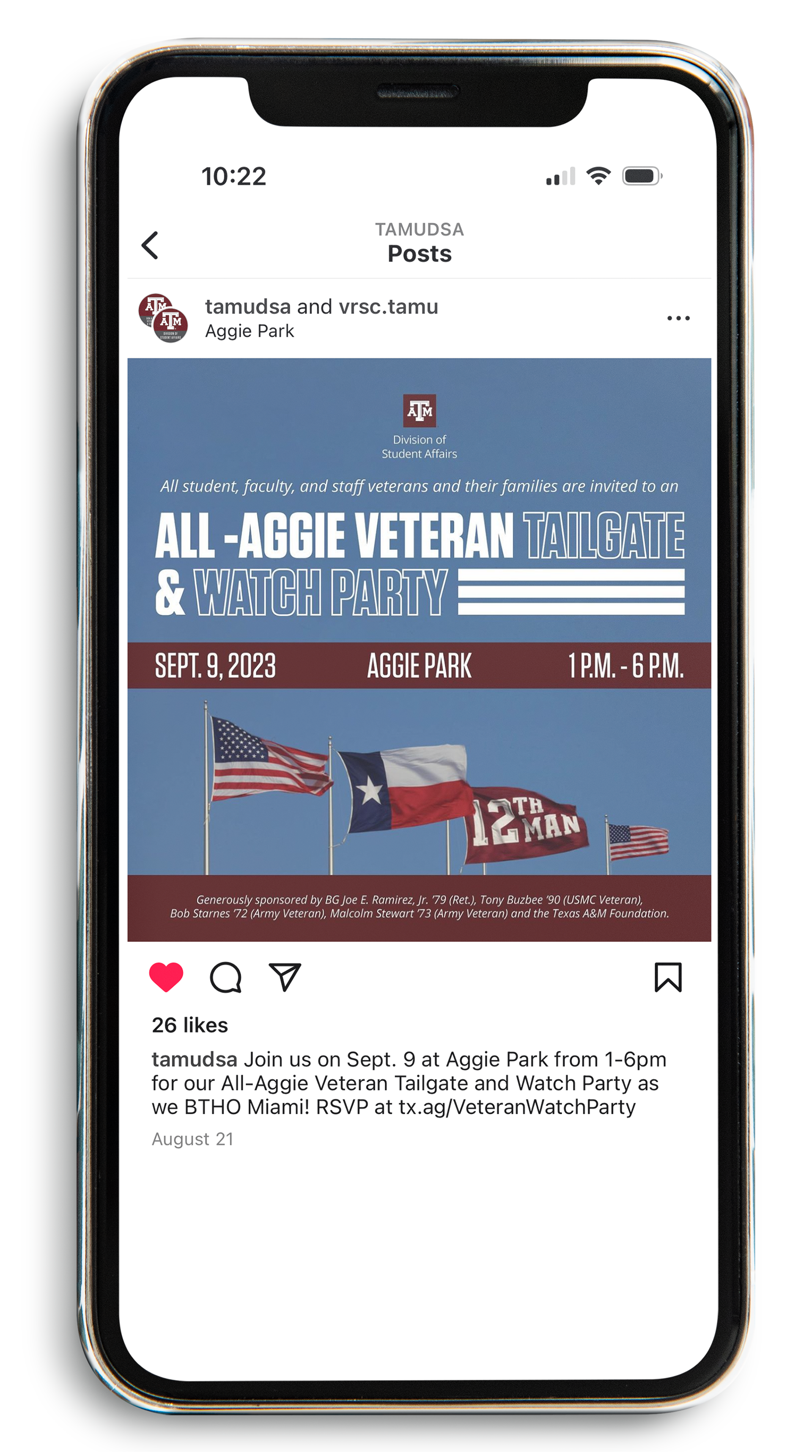 Social media post for the Veteran Watch Party.