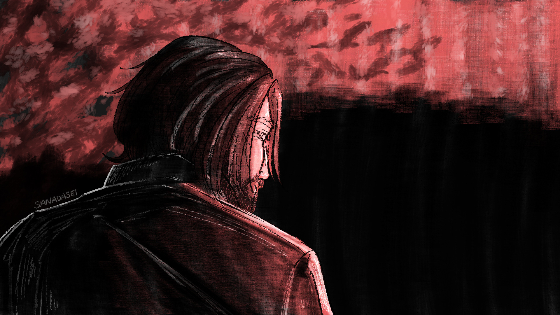 Red Reunion. Charcoal on Digital Canvas. 2024.