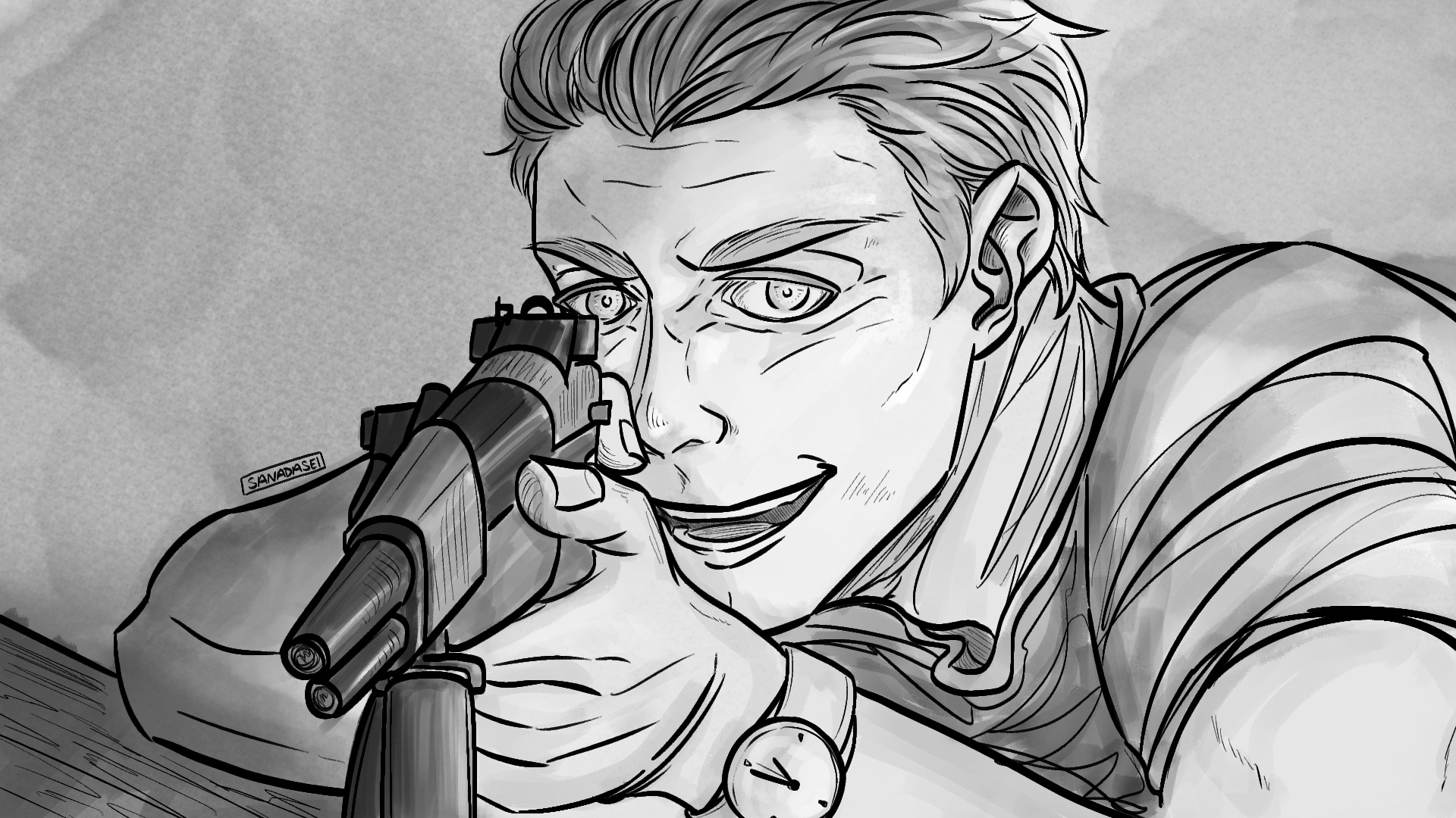 Smile, You Son of a Bitch! Ink on Digital Canvas. 2024.