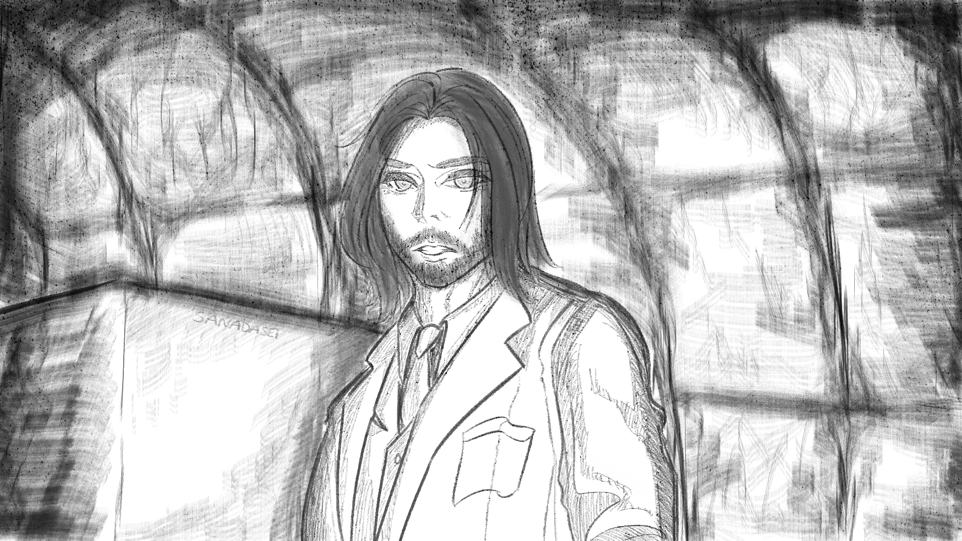 Loving Husband. Charcoal on Digital Canvas. 2024.