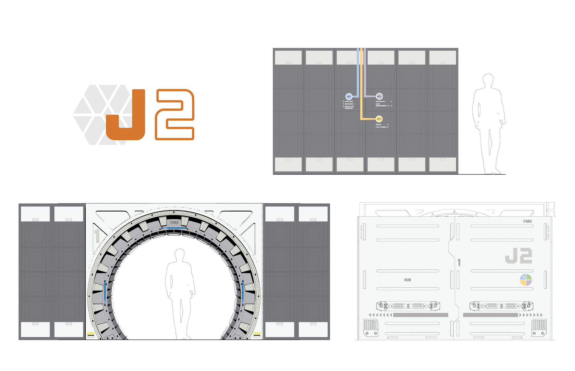 J2 logo • Interior spaceship graphics