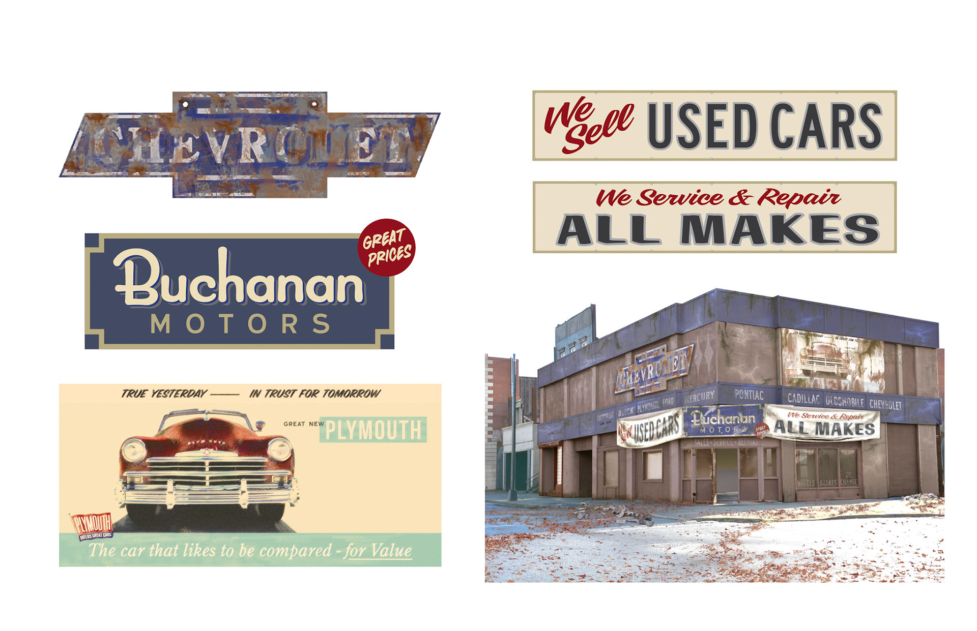 Exterior car dealer store signage