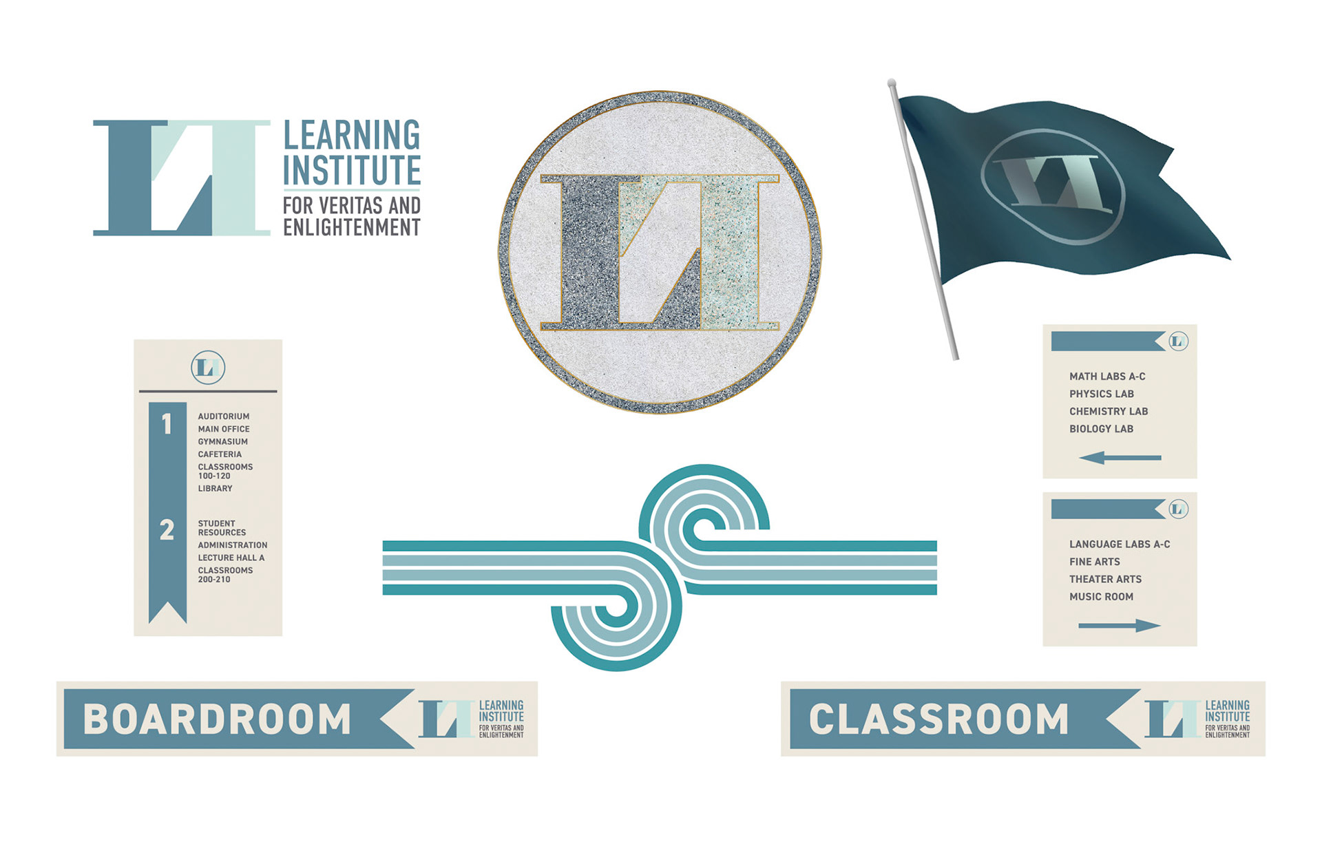 The Institute: logo • flag • signage • ground graphic • wall graphics