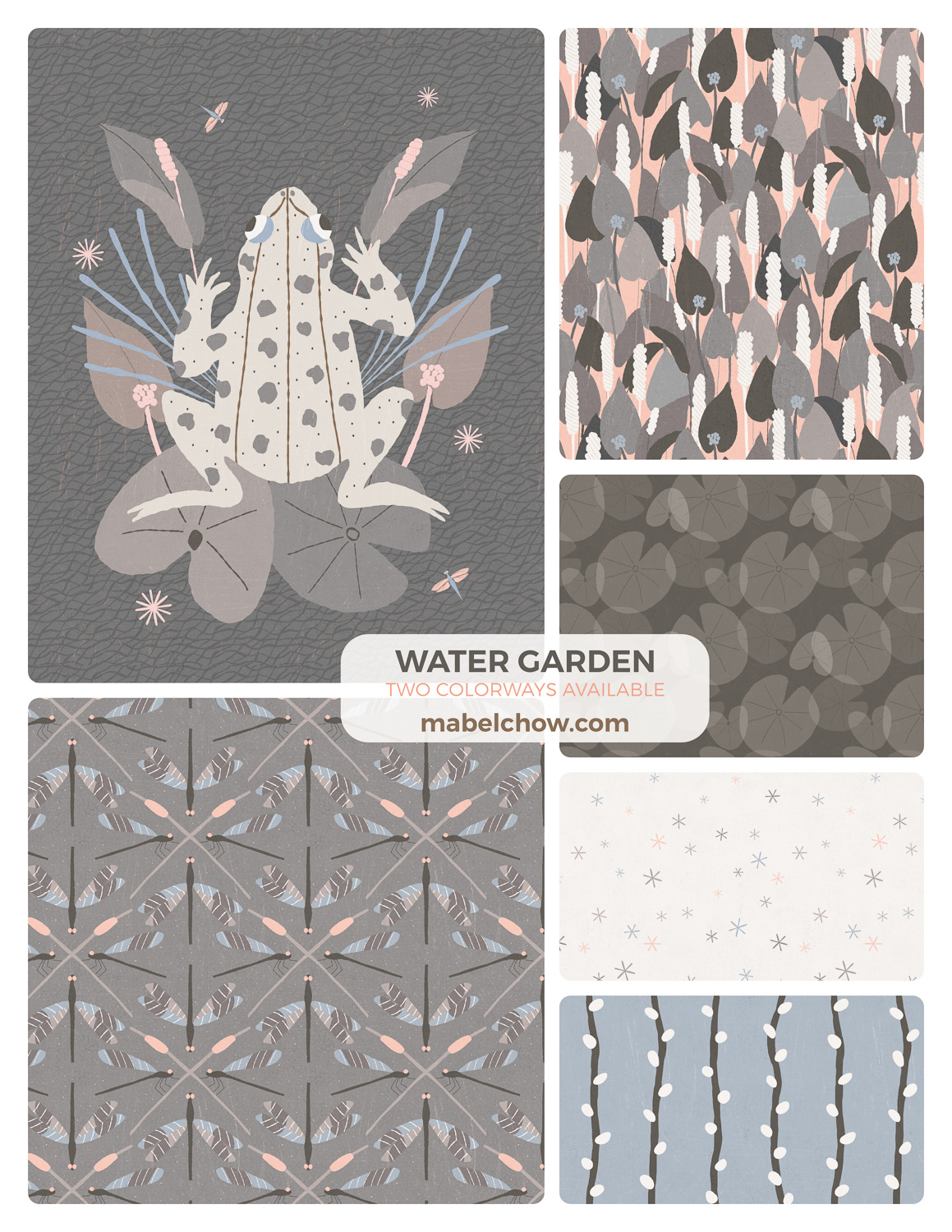 Water Garden collection overview by Mabel Chow,licensable pond life surface design