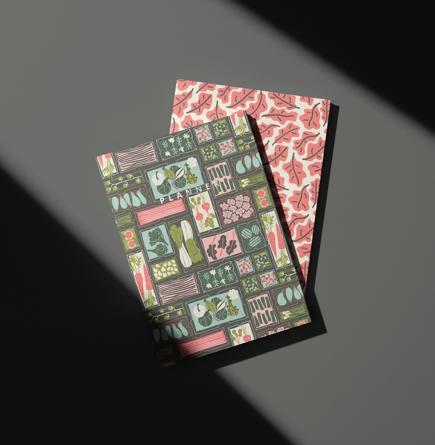 Heirloom Market assorted produce journal notebook mockup by Mabel Chow,licensable surface designs