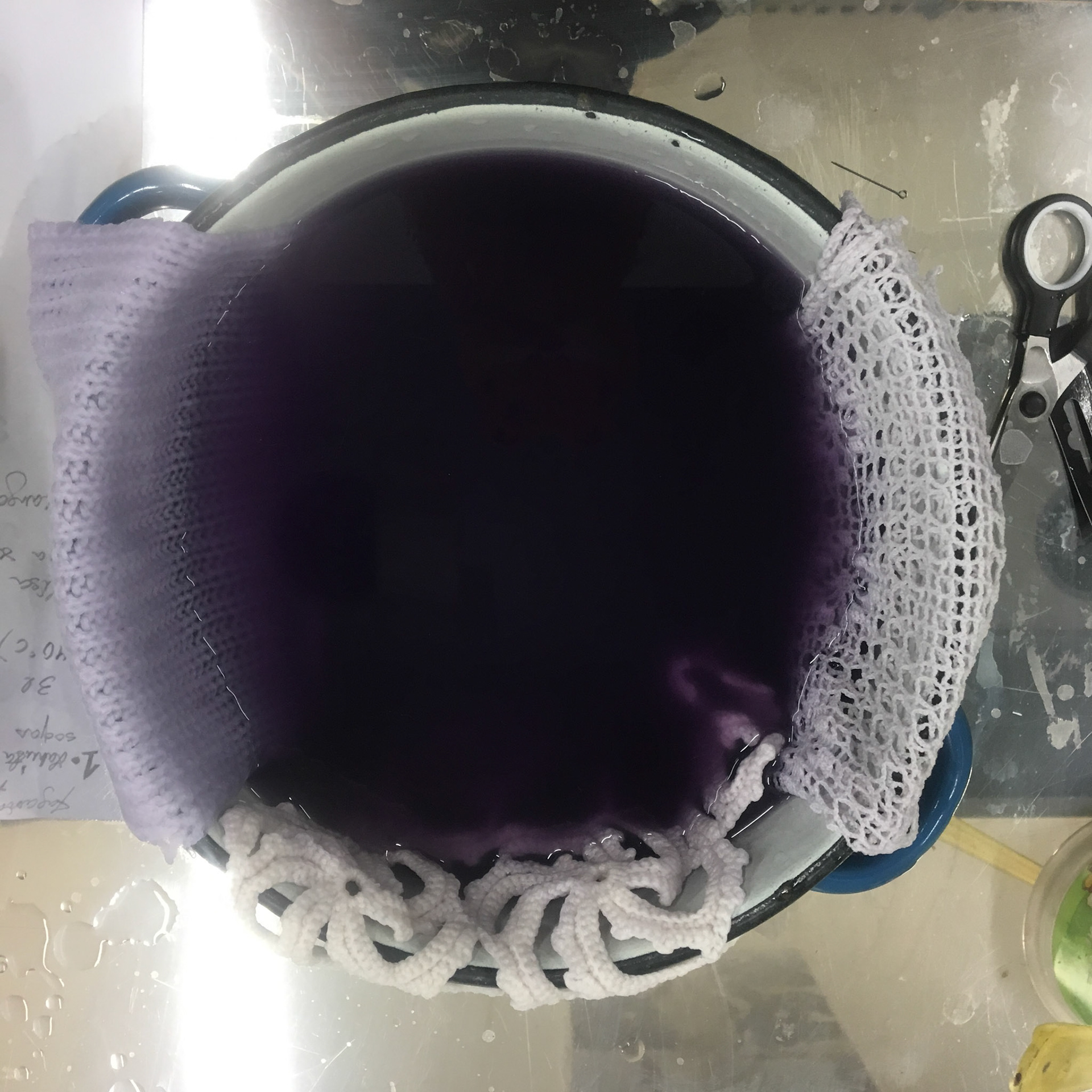 hand dyeing crochet lace