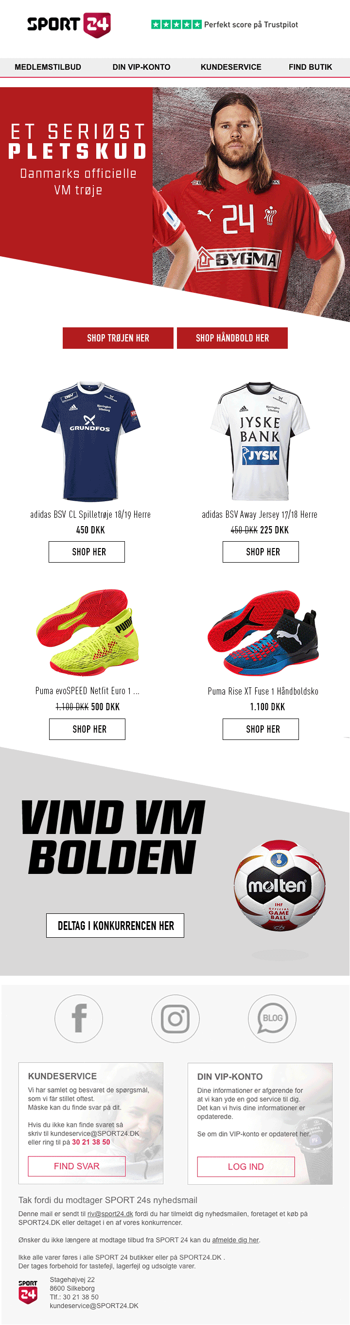 Newsletter opsætning og idé for Sport24. Denne Idé er baseret på Herre Håndbold VM. Bolden der kan vindes skulle laves som GIF, så der var et bevægeligt element, som attention grabber.