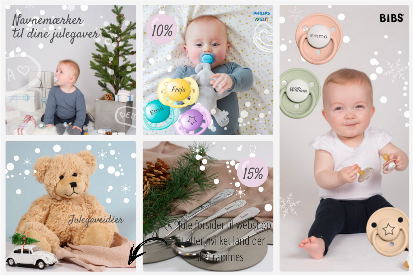 Jule forside til webshop alt efter hvilket land der skal rammes - Dansk