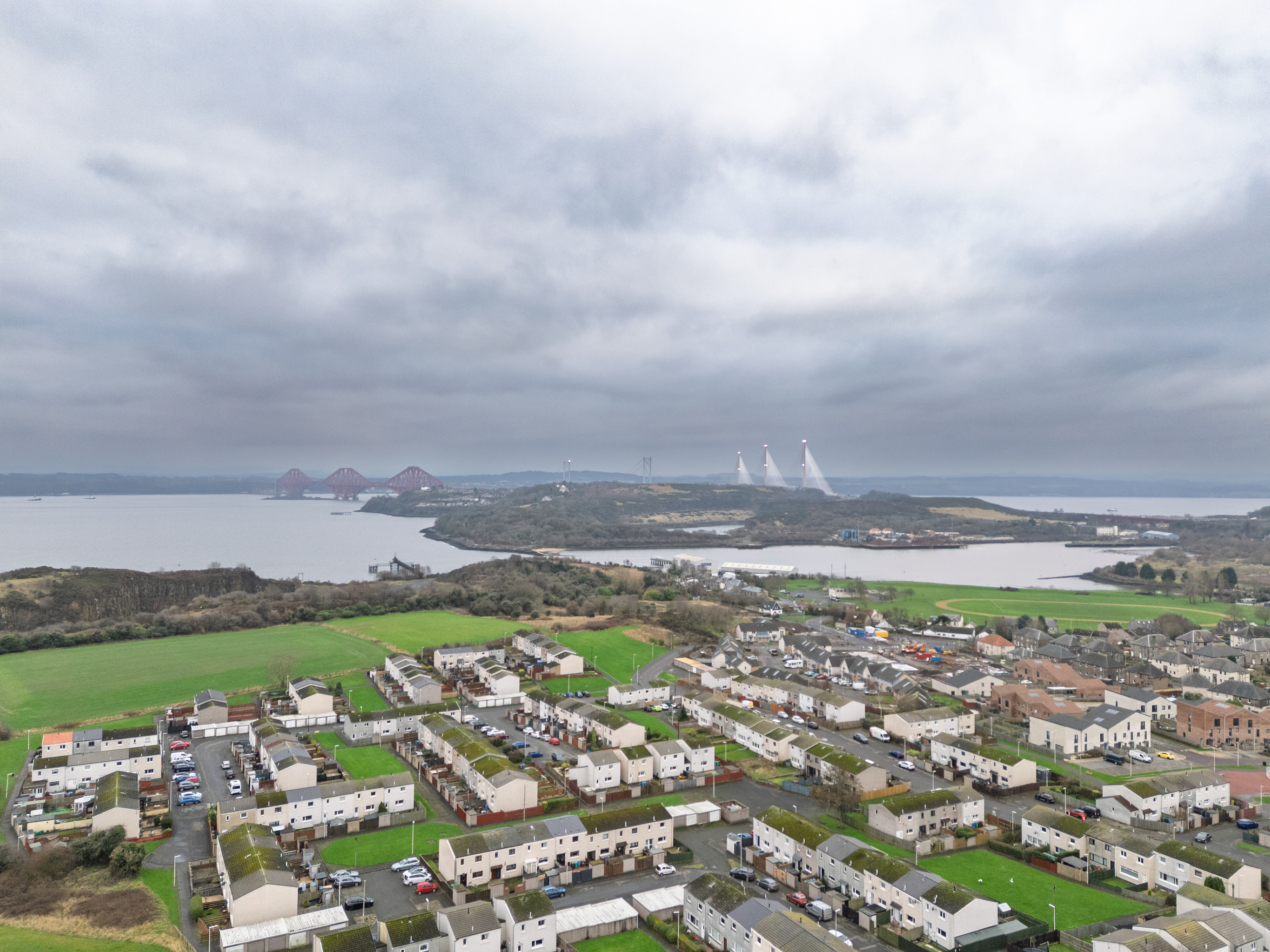 A view from Inverkeithing, looking towards Firth of Forth and Forth Road bridge & Queensferry Bridge