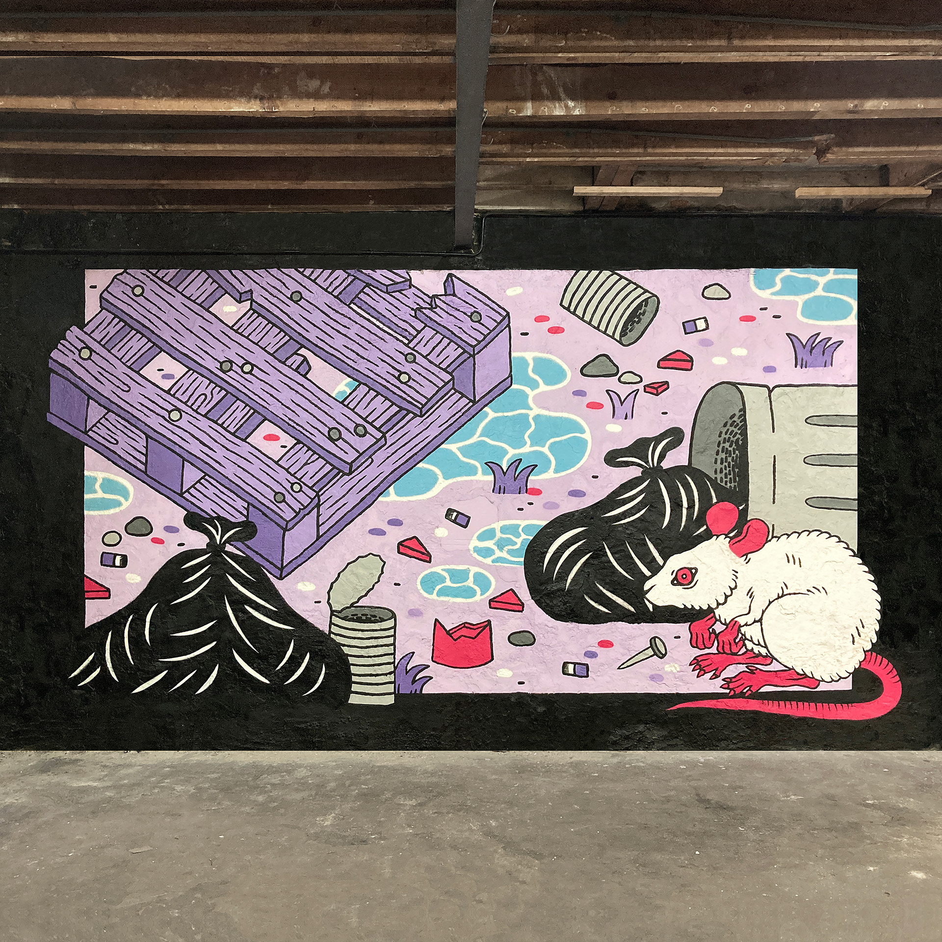 Solo mural in an abandoned garage (2020)