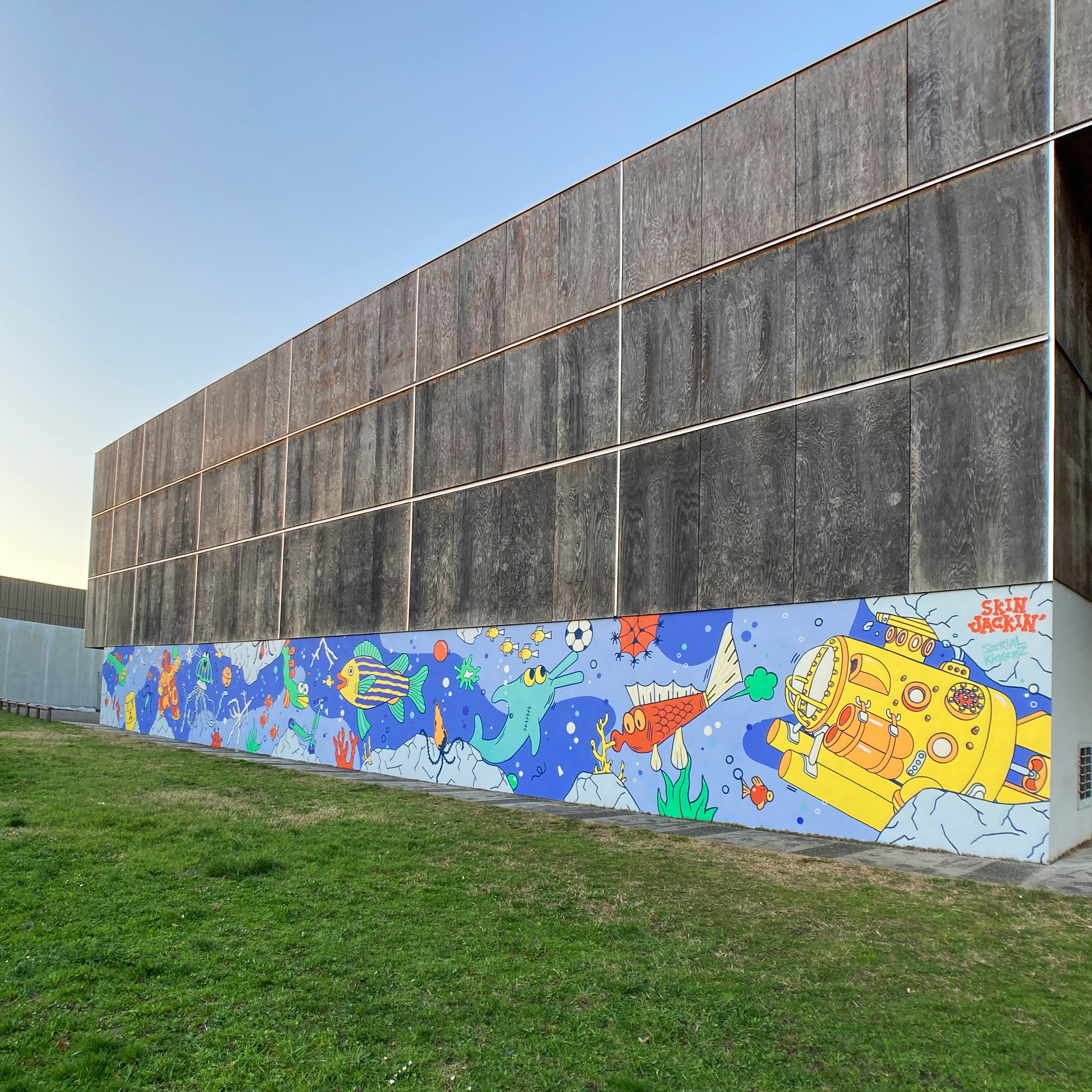 SKINJACKIN collective mural with DERIK, Mt. and LANDROÏD for SERIAL KICKERZ festival (2022)