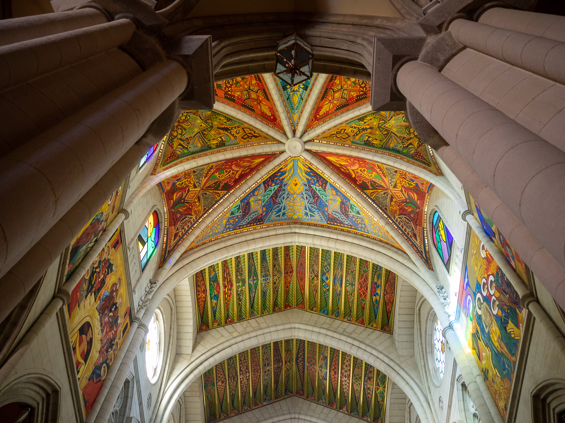 Almudena Cathedral ceiling and columns, Madrid