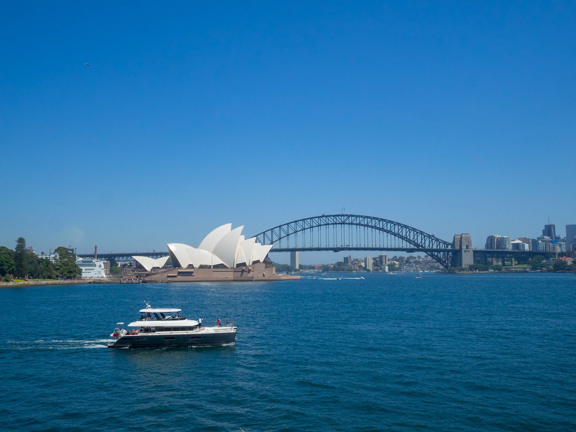 Sailing Sydney harbour by the Opera House and Bridge