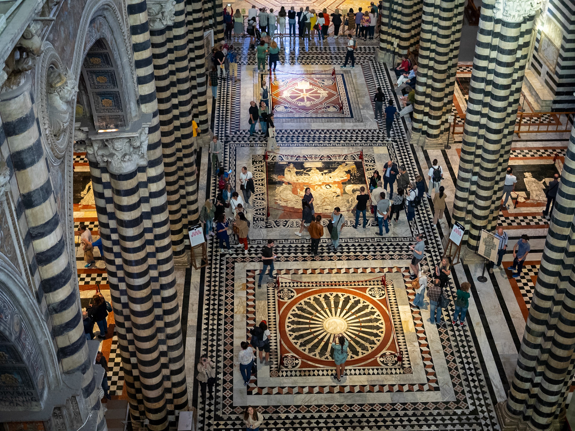 Siena Cathedral inlaid marble floor mosaics seen from above