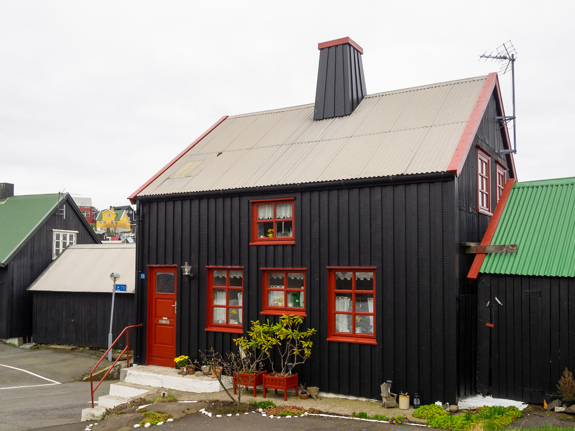 Tinganes house, black tared timber and red windows, Tórshavn