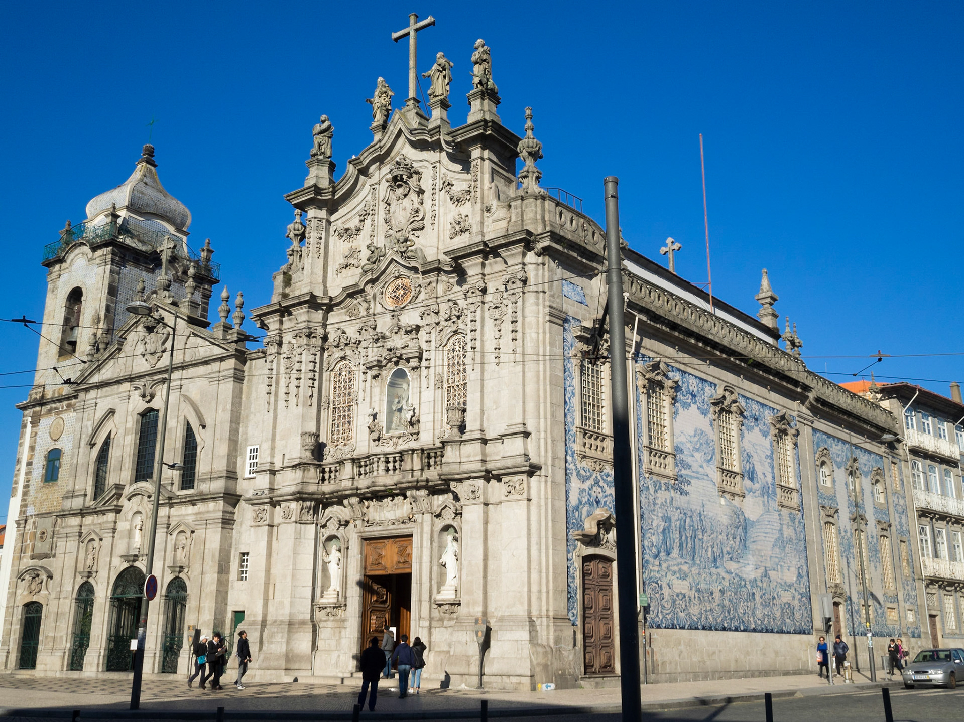 Oporto baroque churches covered in blue and white tiles
