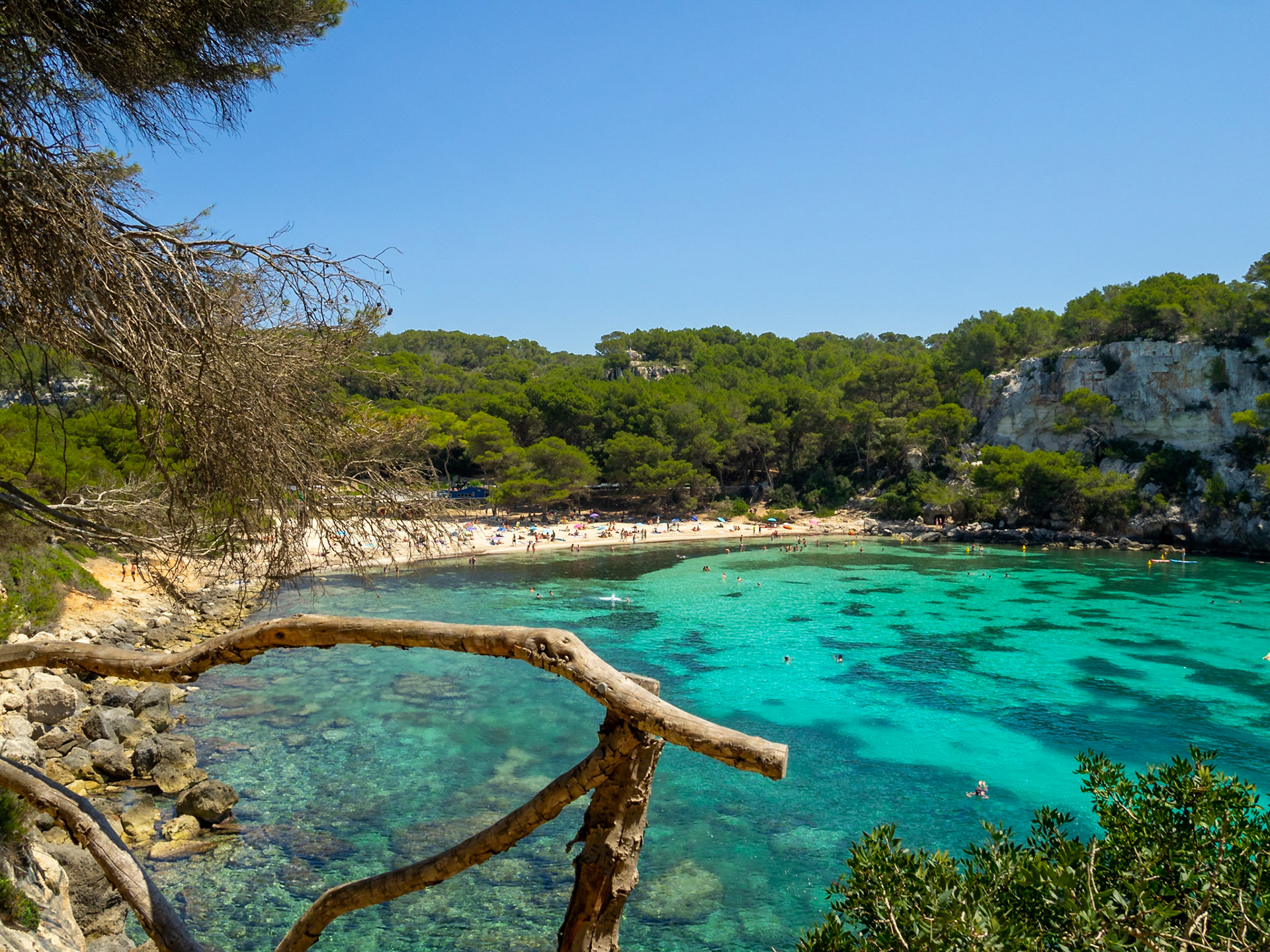 General view of Cala Macarella, Menorca