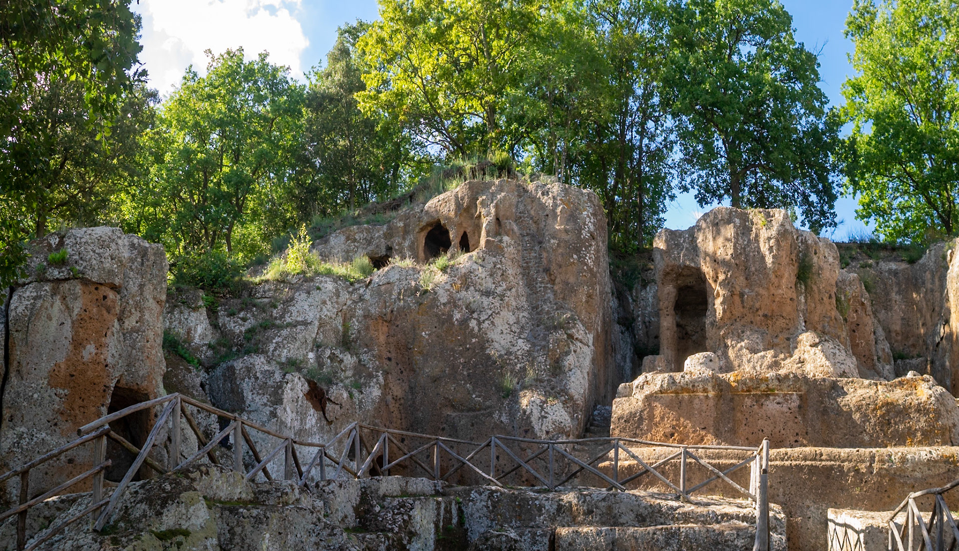 The Ildebranda Tomb, shaped as a temple and cut from the tuff rock, The Etruscan Necropolis of Sovana