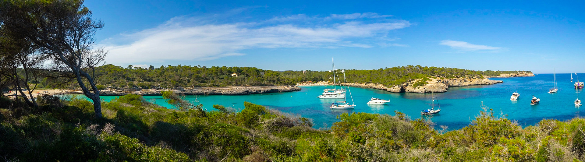 Panorama from Cala S'Amarador to Cala Mondragó and the open sea, Maiorca