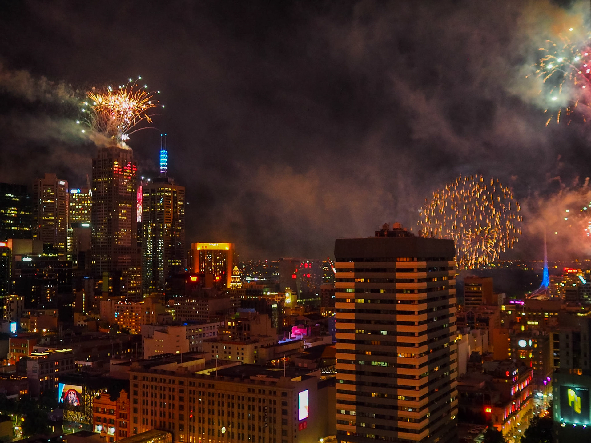 Fireworks over Melbourne CBD on New Year Eve