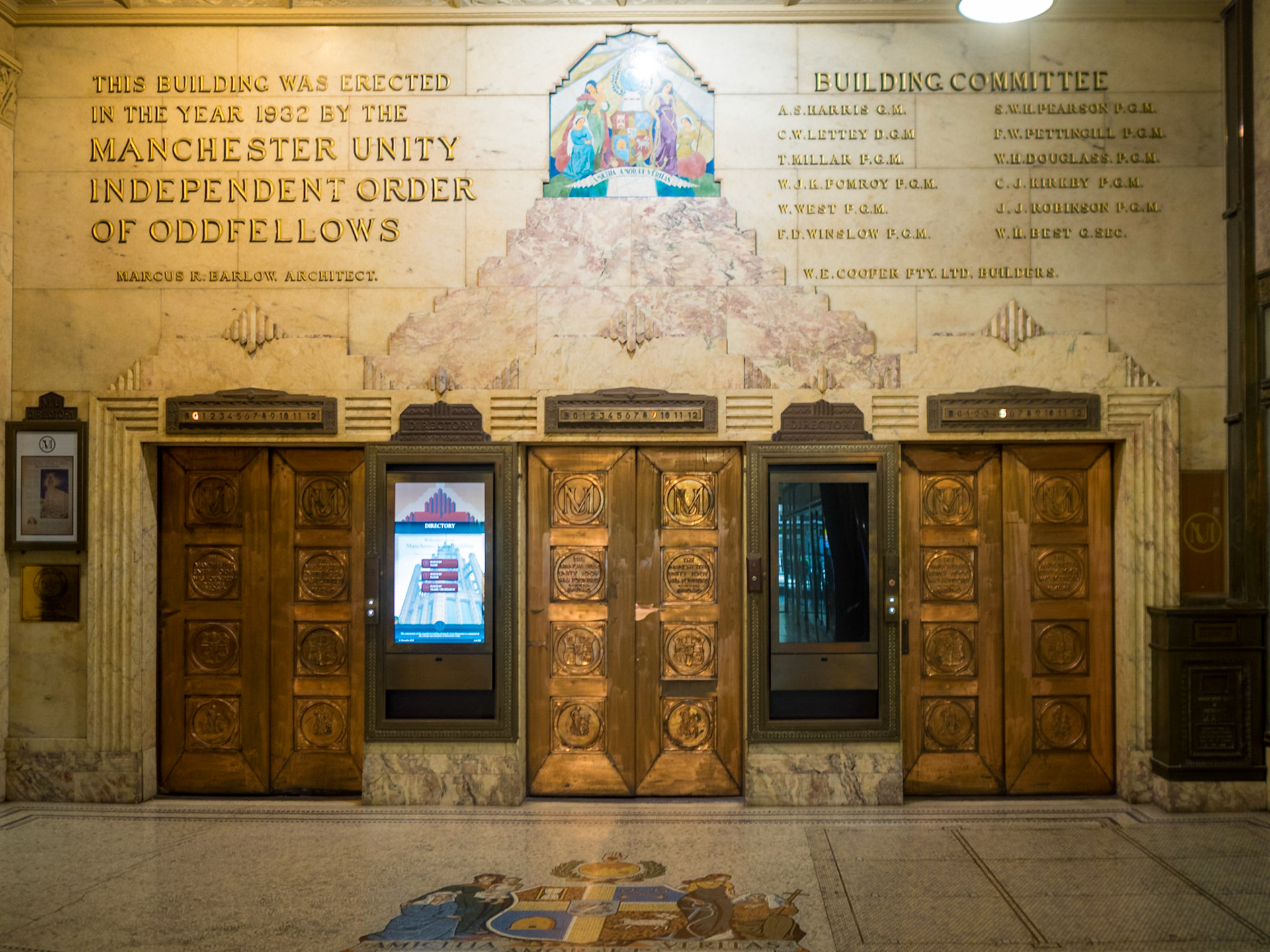 Manchester Unit Building hall and elevator doors