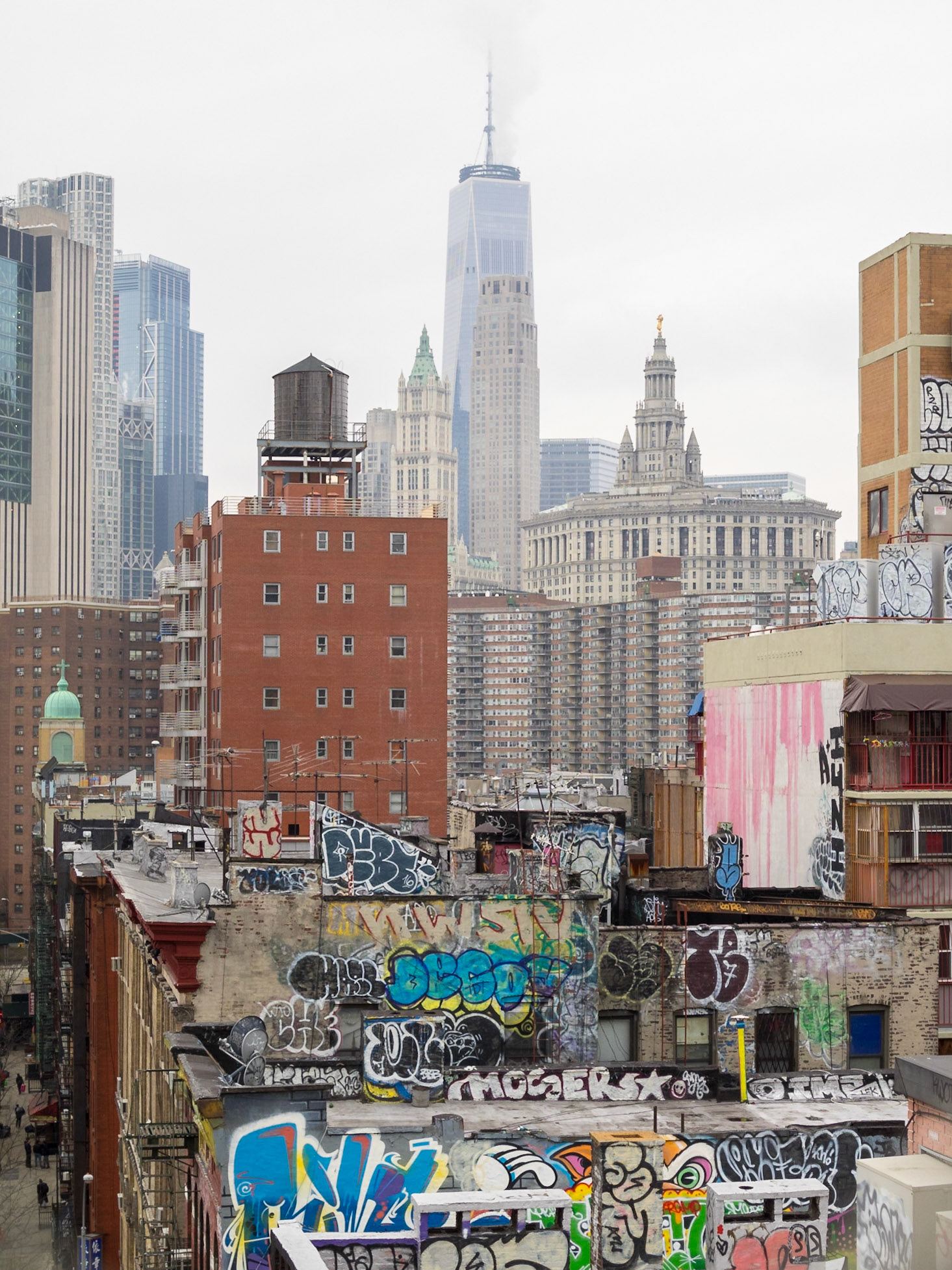 Looking over the buildings of Chinatown to Downtown Manhattan