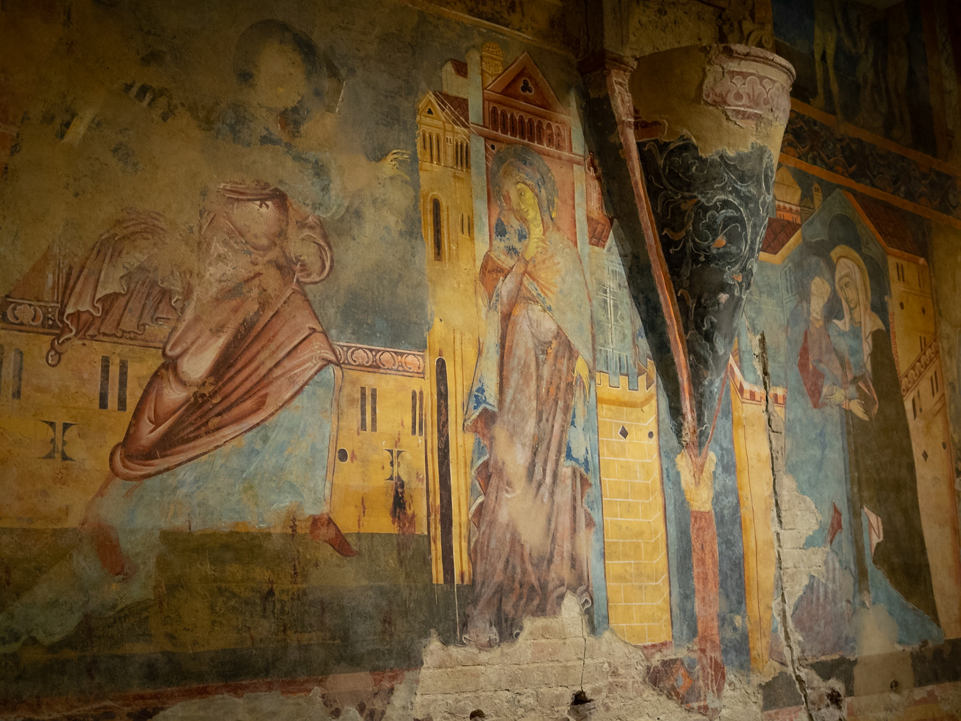 Fresco detail, annunciation, of the Crypt of Siena Cathedral