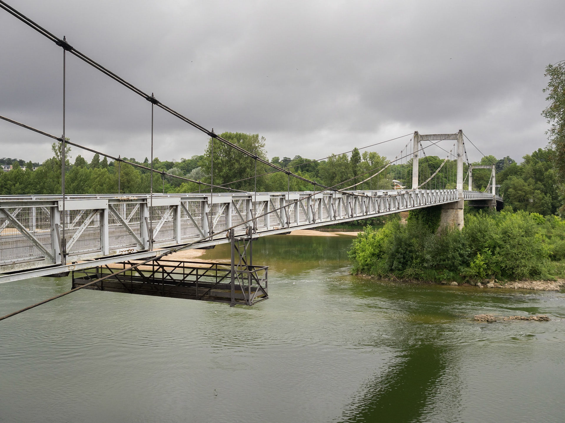 Tours pedestrian suspension bridge over Loire river