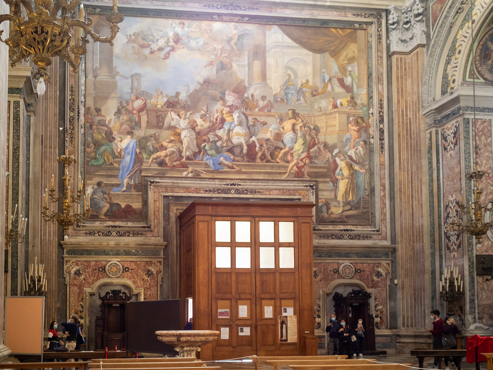 Francesco Solimena: Expulsion of Heliodorus from the Temple, fresco over the doorway of Gesu Nuovo Church, Naples
