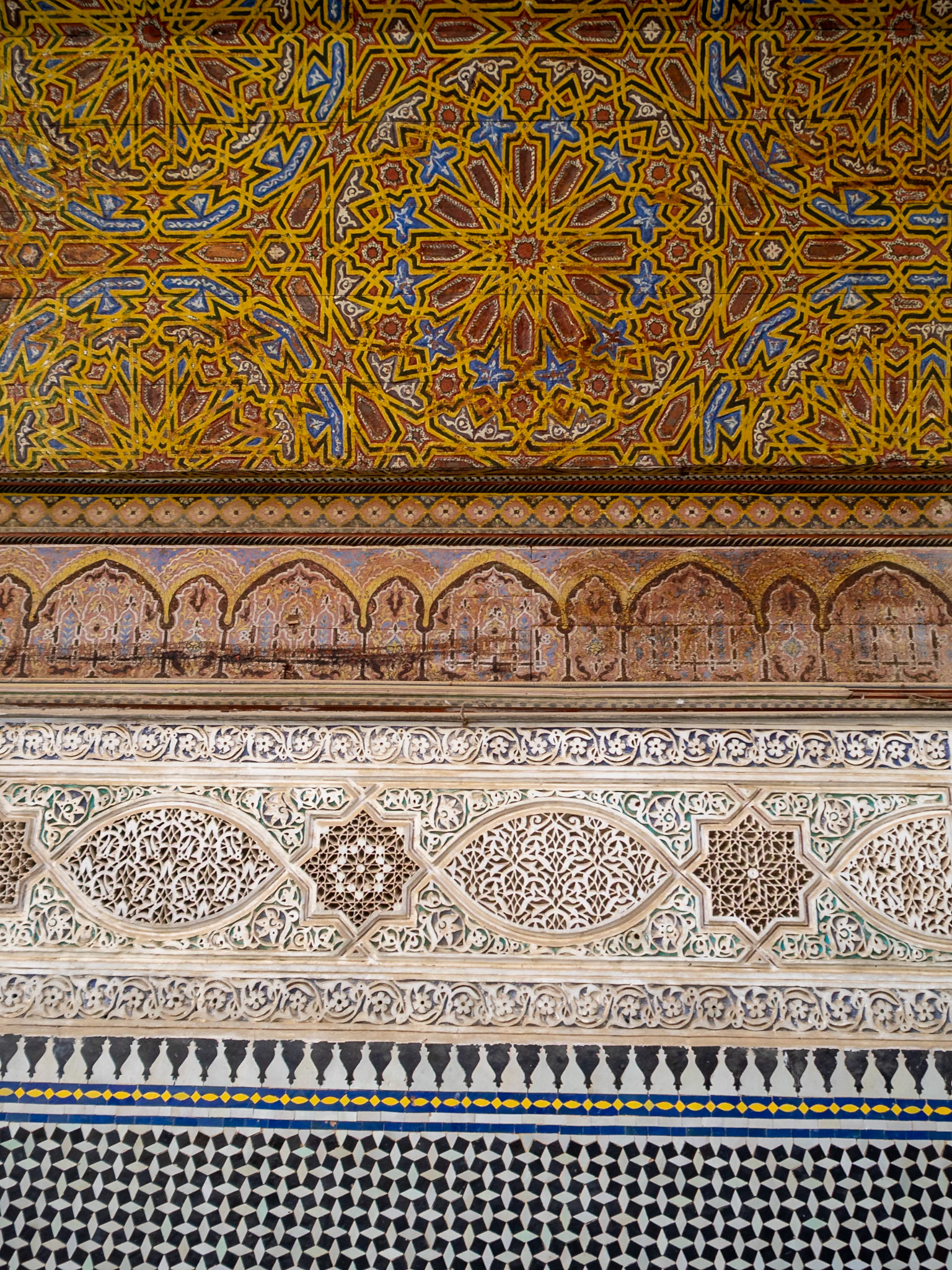 Dar Glaoui room ceiling detail, Fez, Morocco