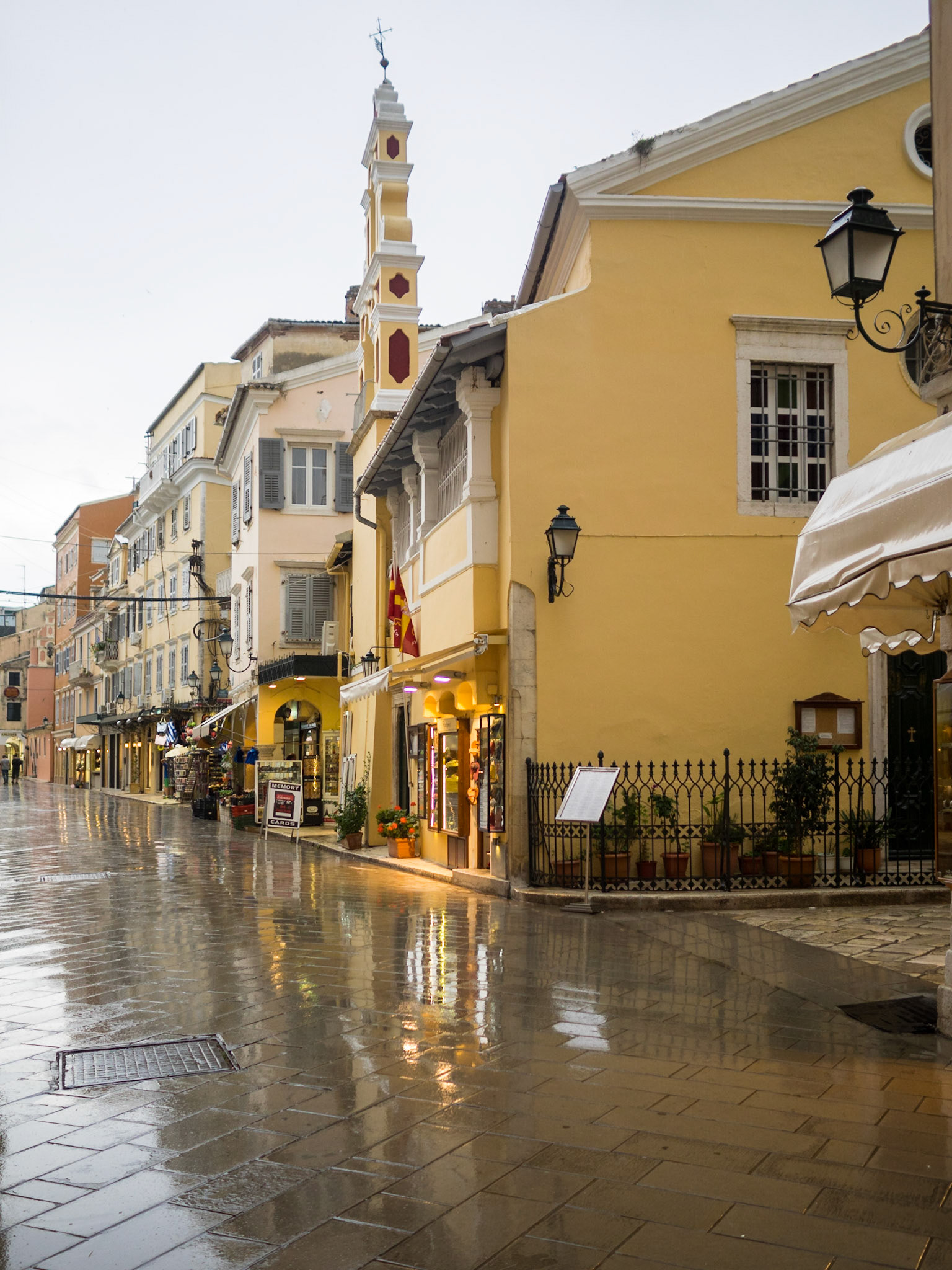 Corfu Town street in a rainy day