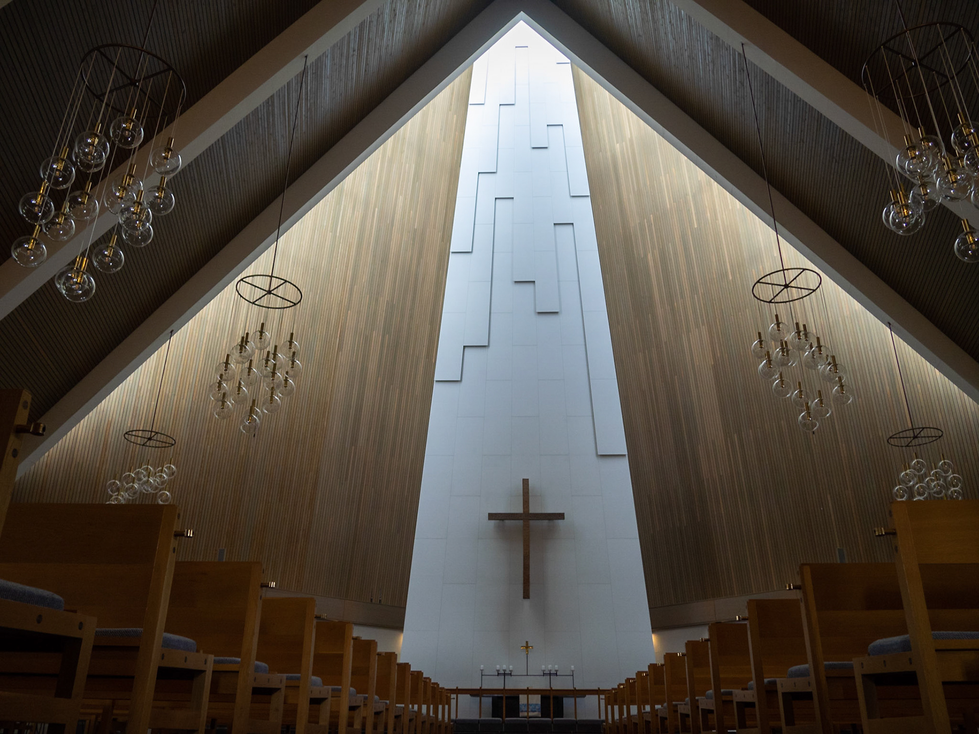 Vesturkirkjan church altar illuminated by the outside light