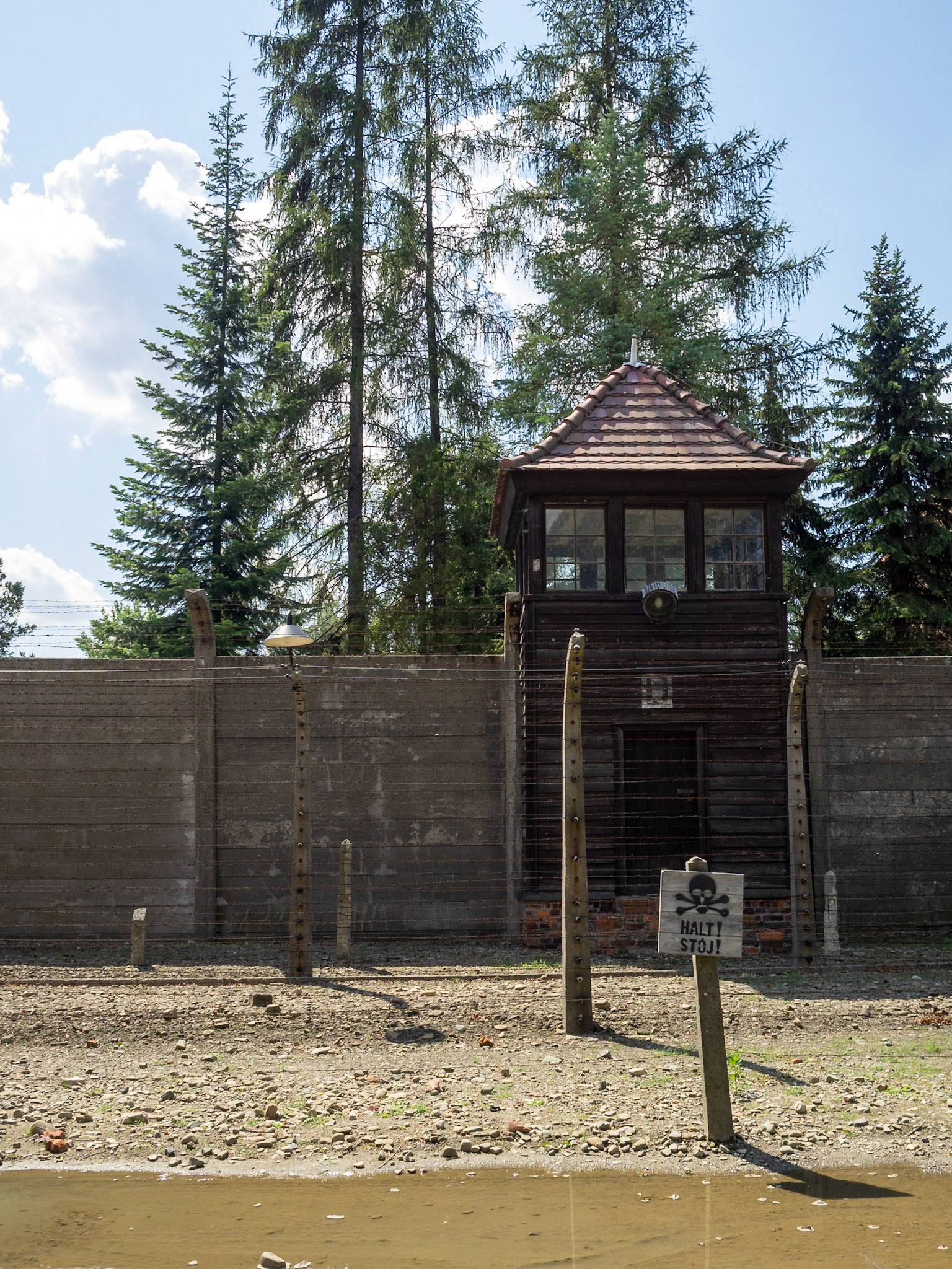 Auschwitz Concentration Camp guard watchpoint and danger sign