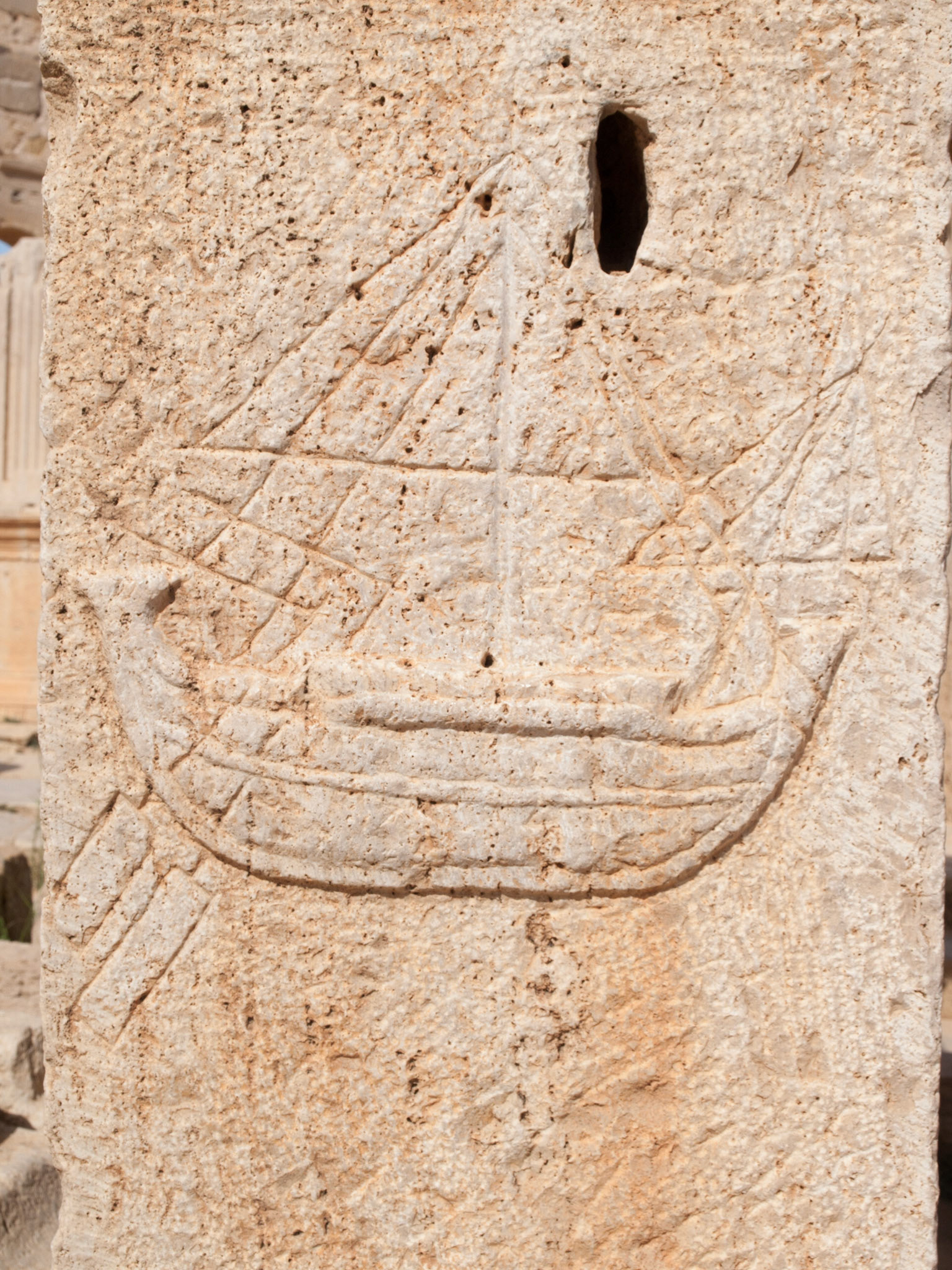 War boat in a stone engraving in Leptis Magna