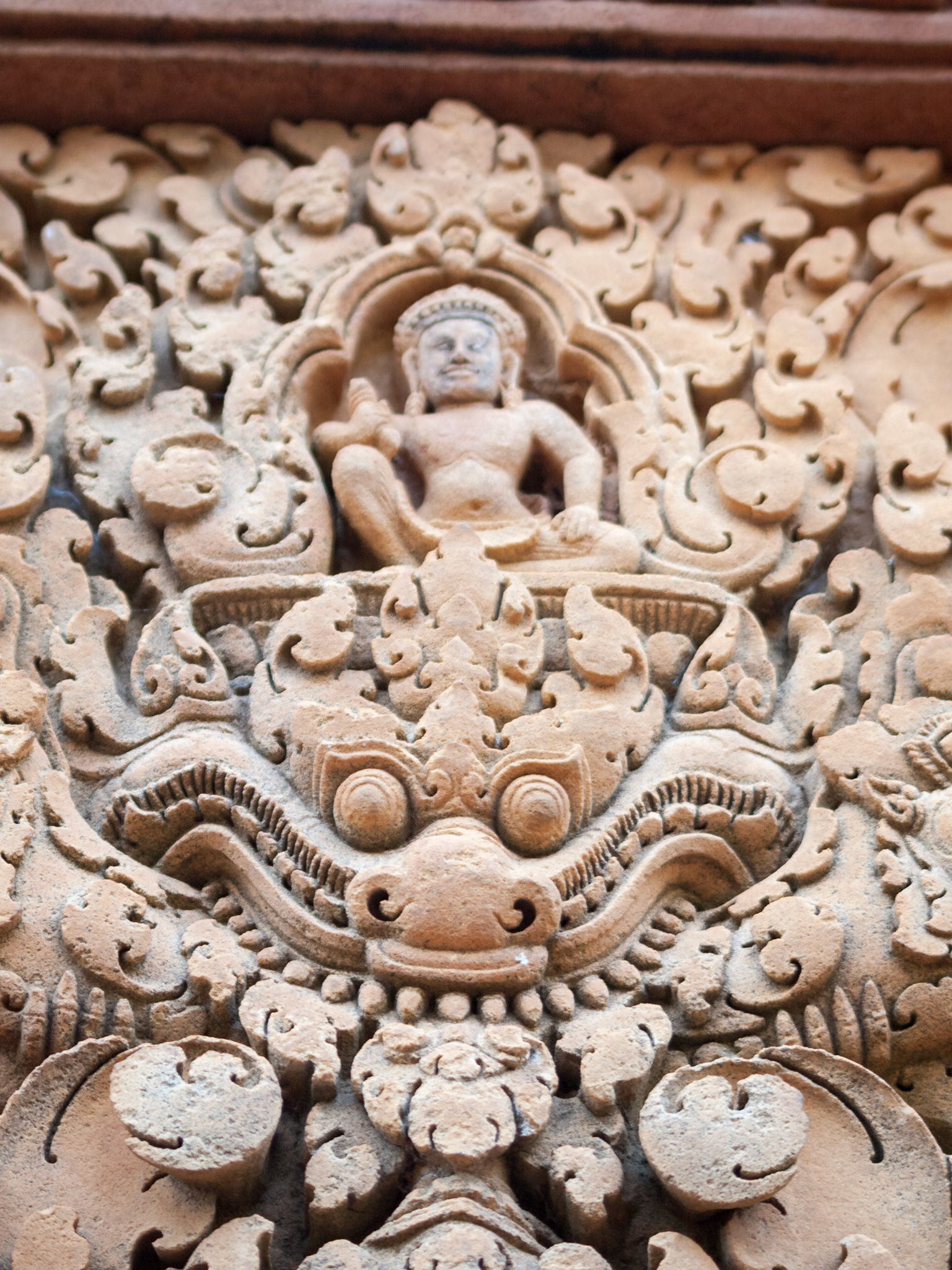 Banteay Srei, Siem Reap, Cambodia - a Hindu temple dedicated to Shiva commissioned by a Brahman. The finest carvings on a pinkish stone