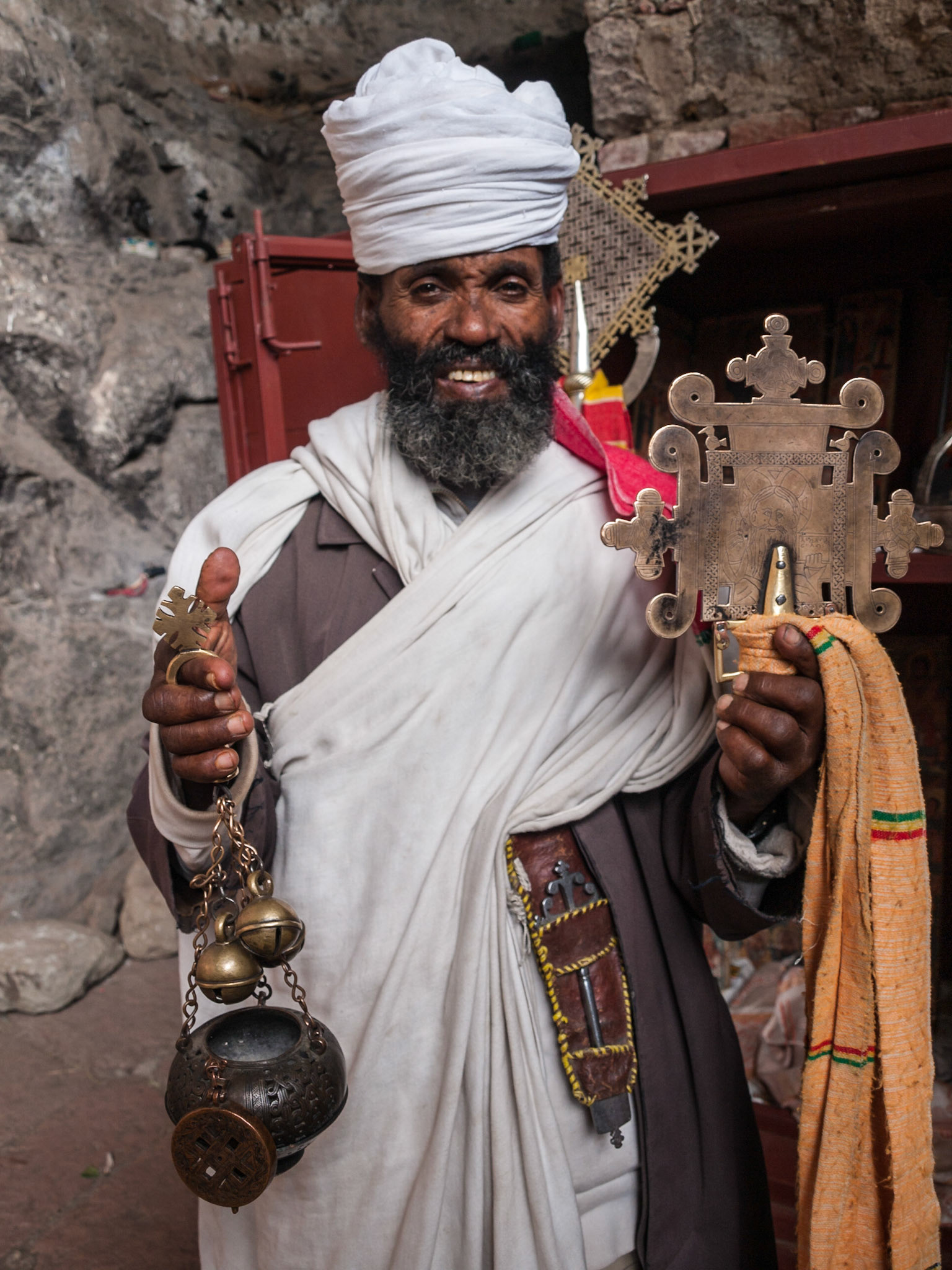 Ethiopian orthodox priest holding relics from his church