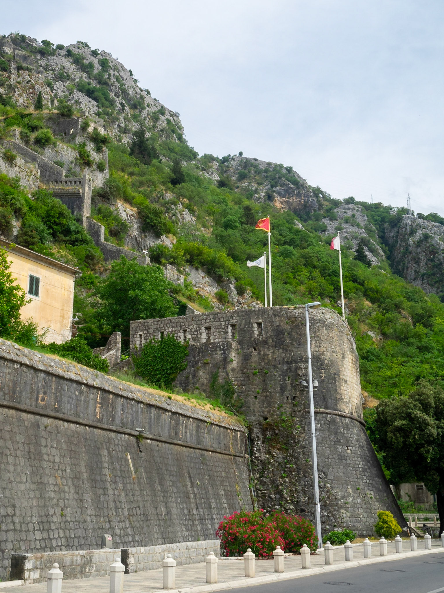 Kotor city wall going up the mountain